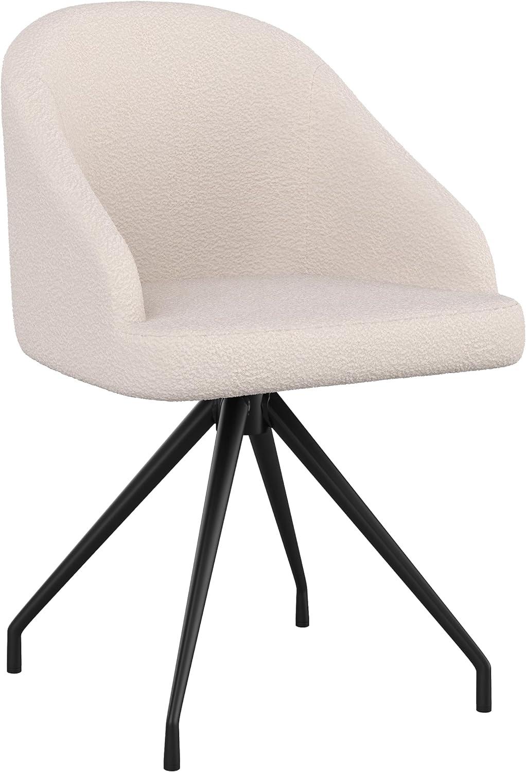 White Boucle Upholstered Office Chair with Oil Rubbed Bronze Frame