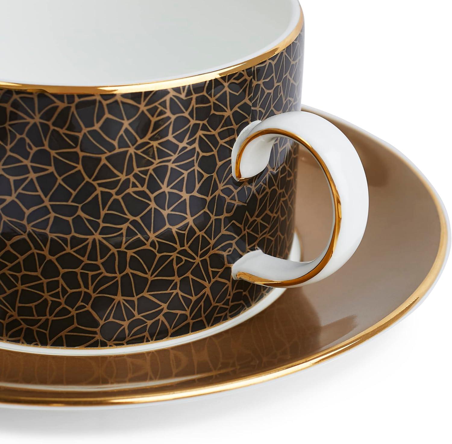 Gio Gold Geometric Pattern Teacup & Saucer Set of 4