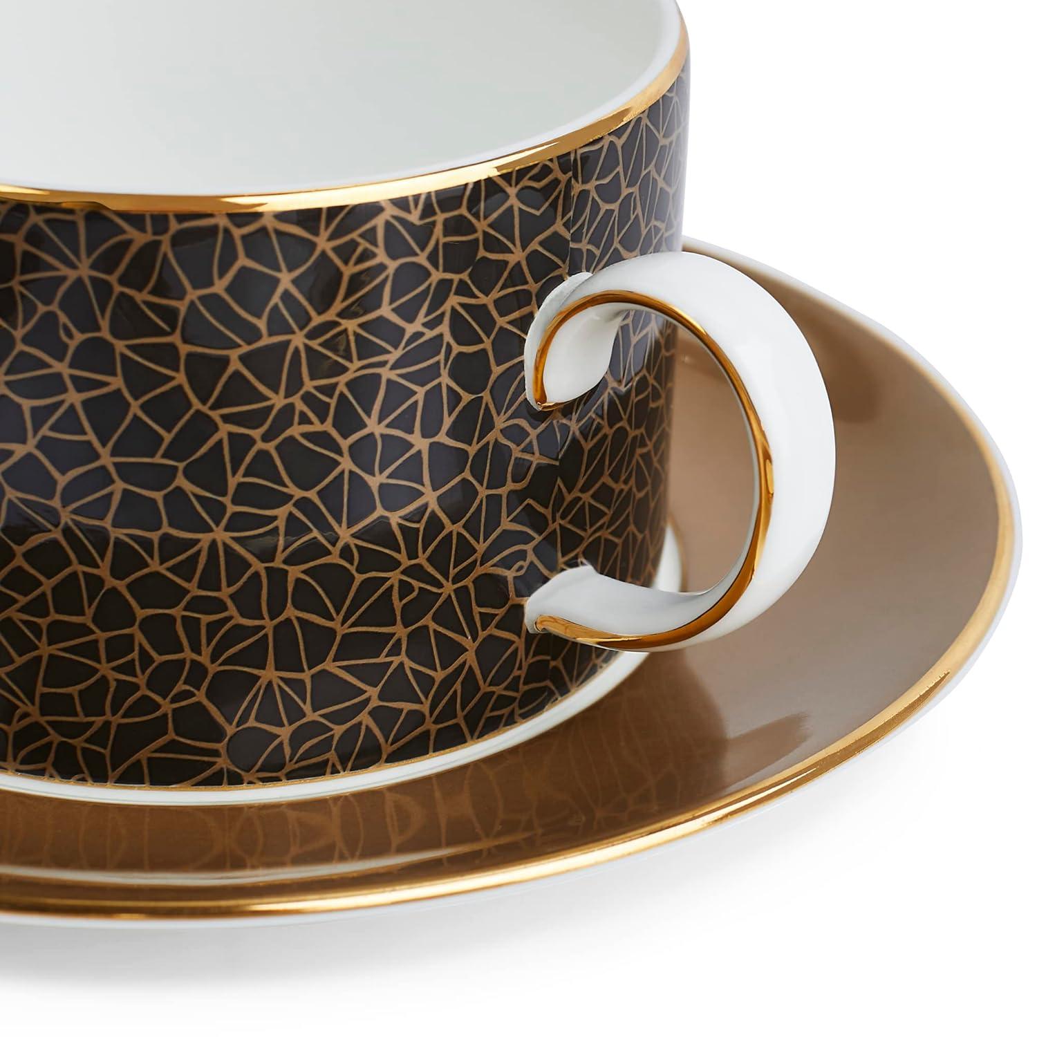 Gio Gold Geometric Pattern Teacup & Saucer Set of 4