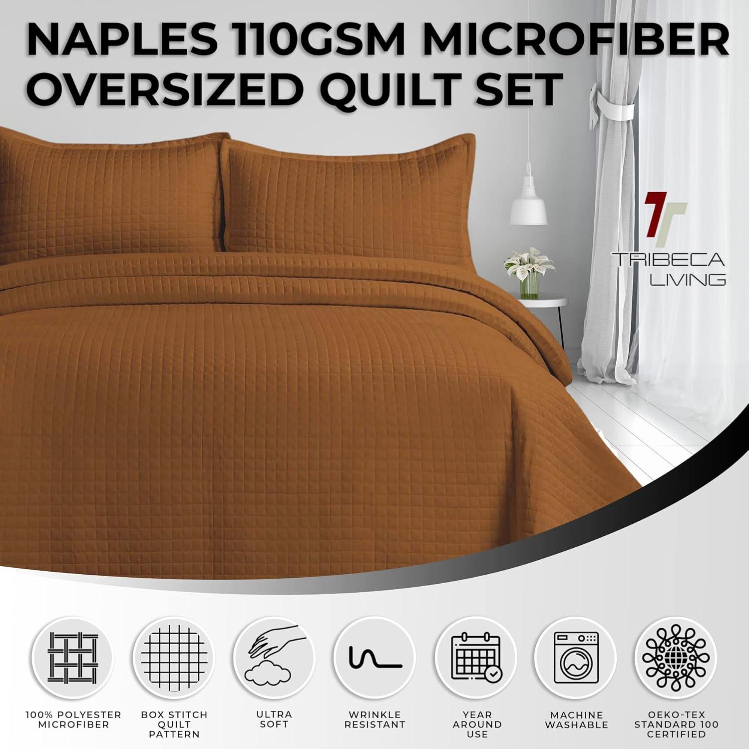 King Naples Microfiber Quilt Set White - Tribeca Living: All Ages, Box Quilting, Includes 2 King Shams