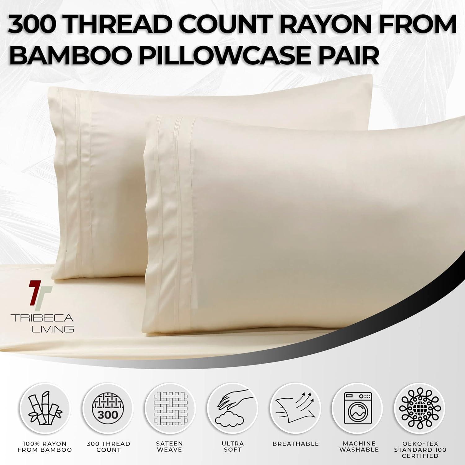 Rayon from Bamboo Solid Pillowcase Pair 300 Thread Count - Tribeca Living