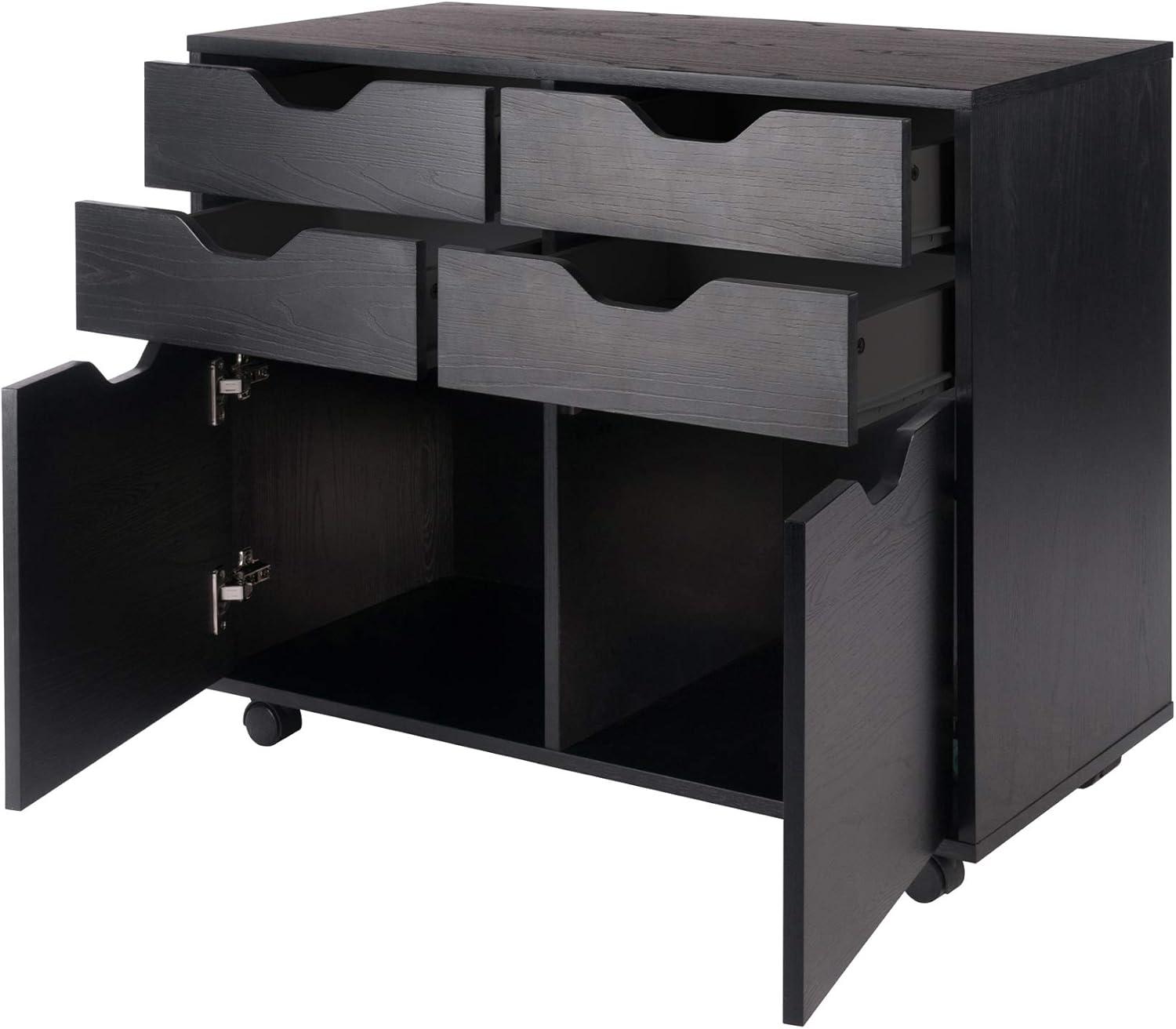 Halifax 2 Sections Mobile Storage Cabinet Black - Winsome: Wheeled Organizer with Locking Casters