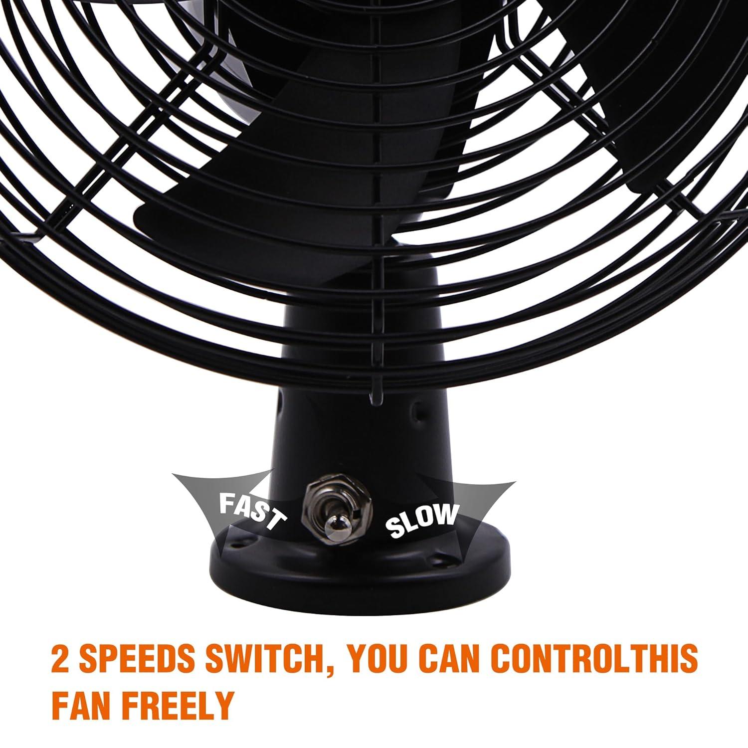 Facon 12V 8'' Car Cooling Automobile Vehicle Fan, Powerful Quiet with 2-Speed, Ventilation Electric Car Fans for RV Truck Bus Boat Van SUV Yacht