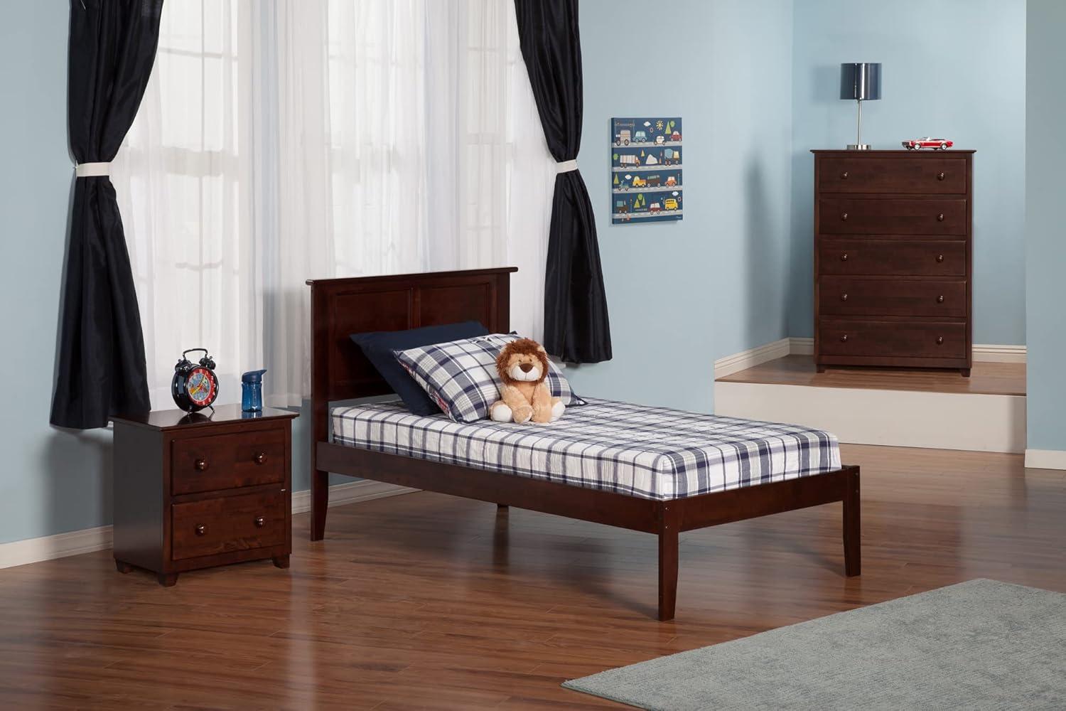 Walnut Twin XL Wood Platform Bed with Headboard