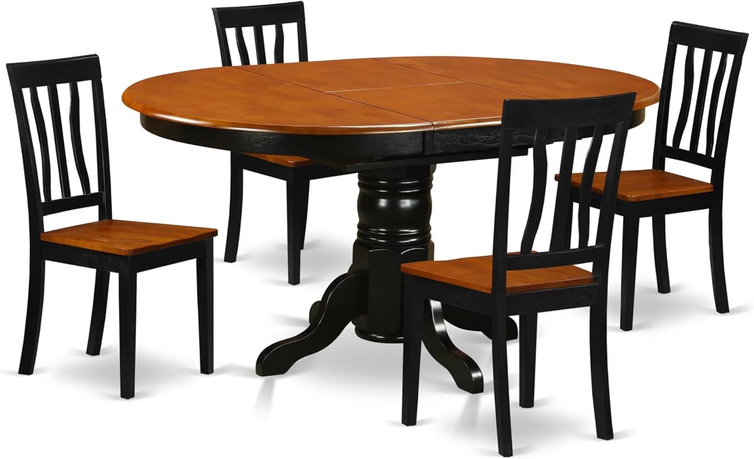 Versatile 5-Piece Dining Set - Oval Table with Leaf and 4 Chairs in Black and Cherry Colors - Comfortable and Stylish Design