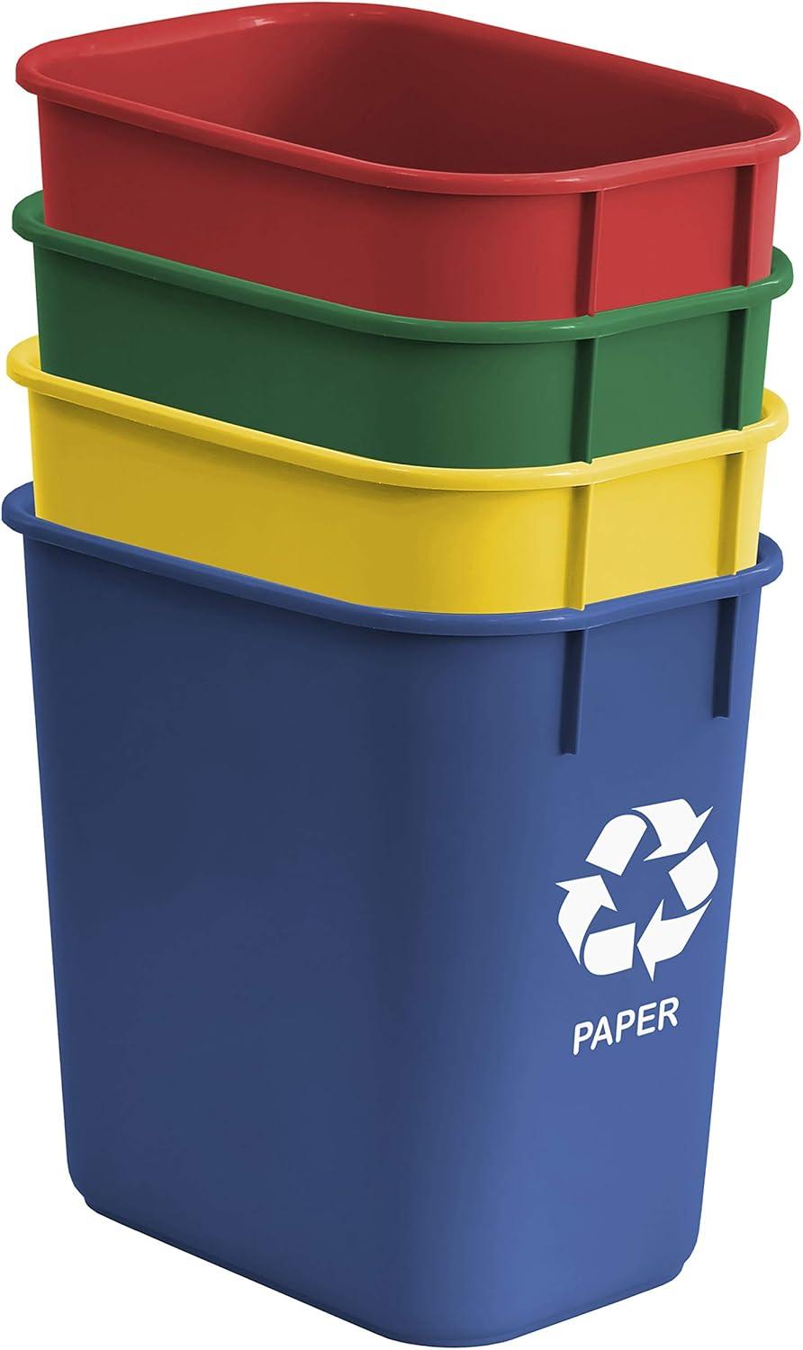 Acrimet Wastebasket Bin for Recycling 13QT (Plastic) (Blue Yellow Red Green) (Set of 4)