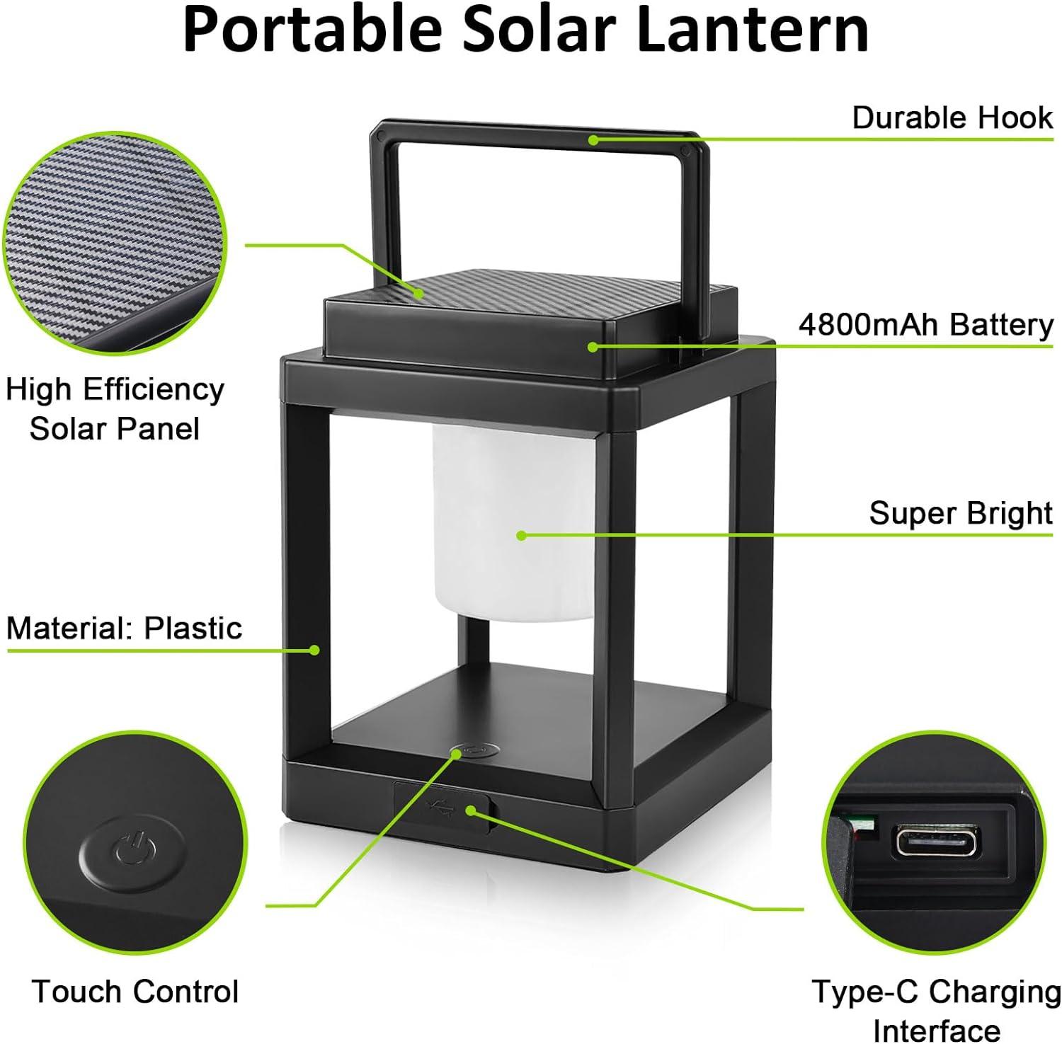 Factory Direct Wholesales NN Outdoor Table Lamp, LED Solar Outdoor Lantern, Portable Rechargeable Solar Lamp Waterproof, Touch Control Outdoor Lamps Cordless Lights Decorative For Patio Family Camp/ Reading/ Camping