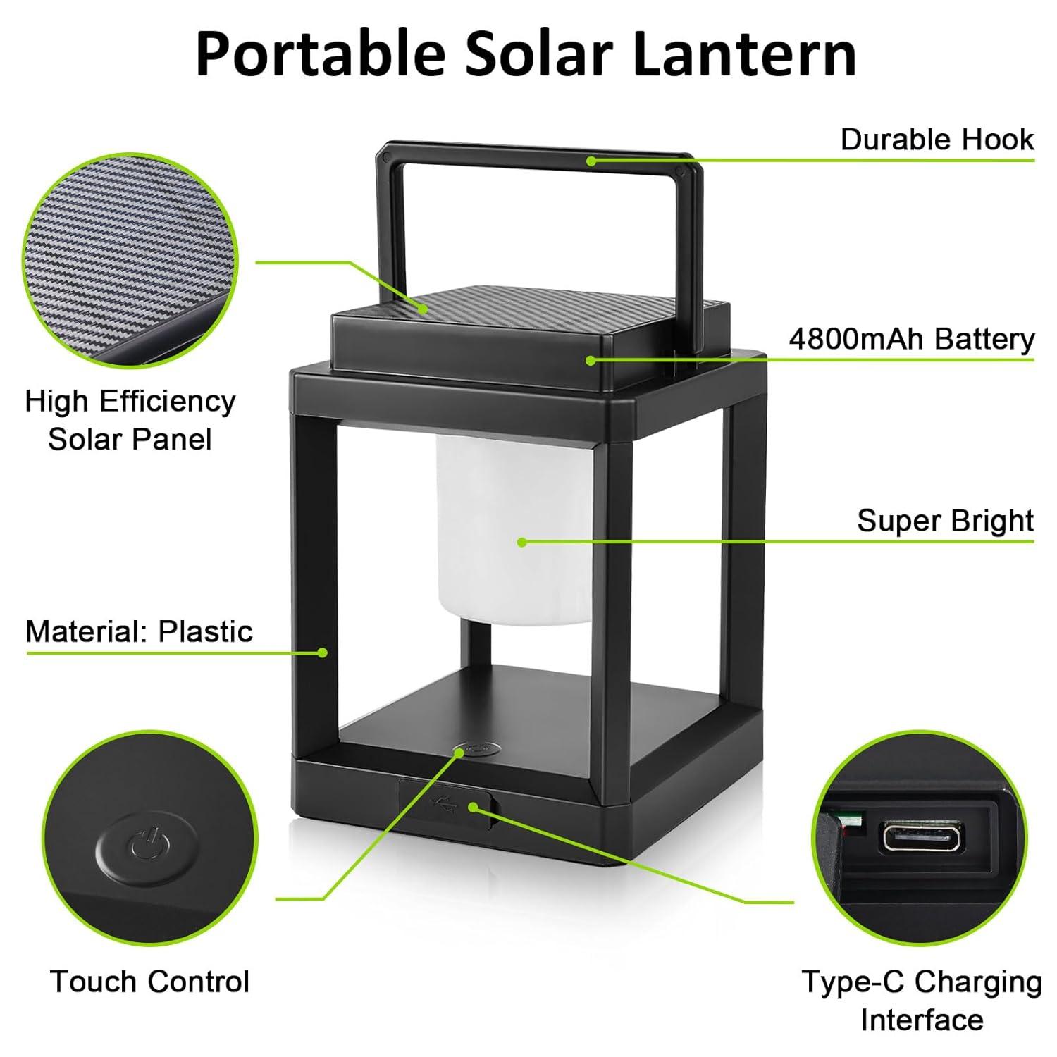 Factory Direct Wholesales NN Outdoor Table Lamp, LED Solar Outdoor Lantern, Portable Rechargeable Solar Lamp Waterproof, Touch Control Outdoor Lamps Cordless Lights Decorative For Patio Family Camp/ Reading/ Camping