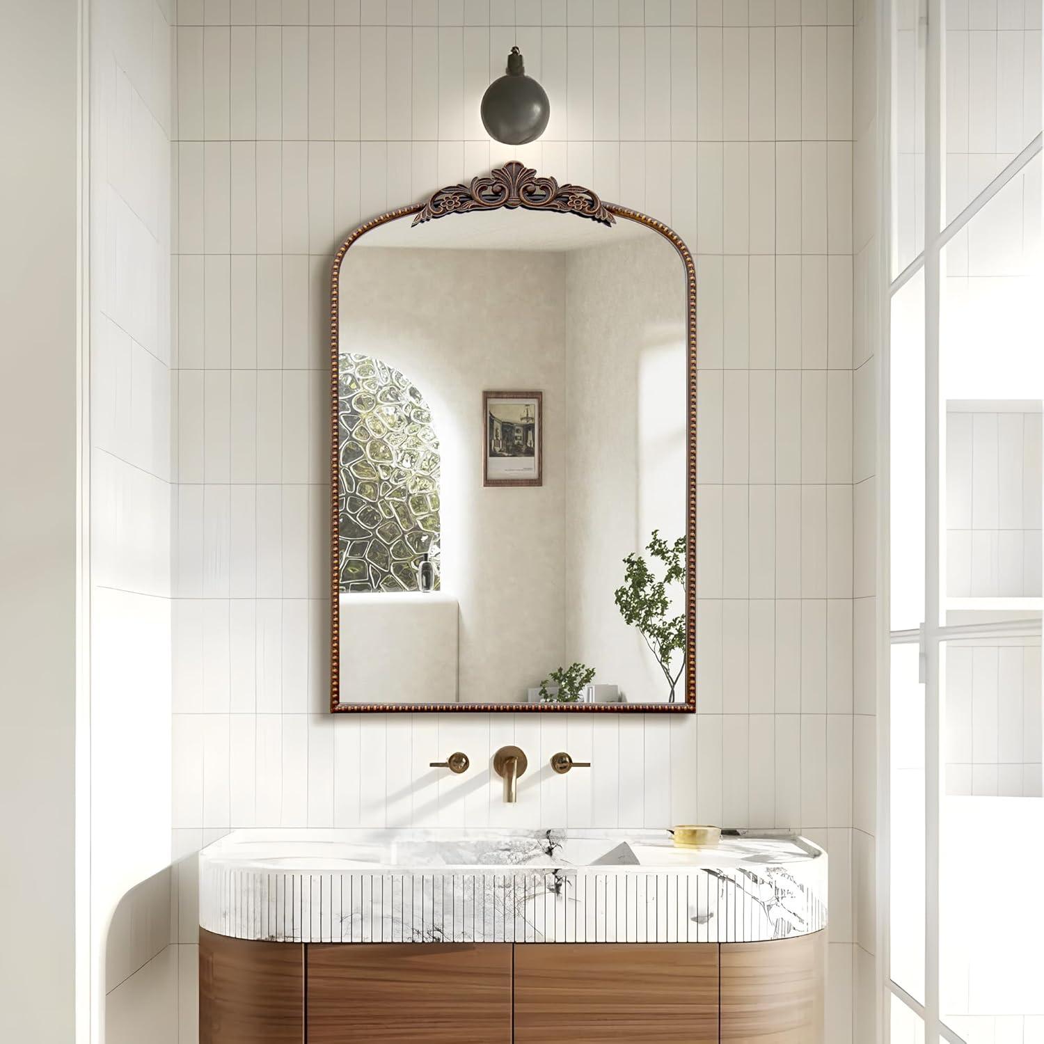 Micasso Black Vintage Wall Mirror, 24x36 Inches Black Decorative Mounted Traditional Arched Mirror for Bathroom Bedroom Living Room, Entryway, Home Wall Decor