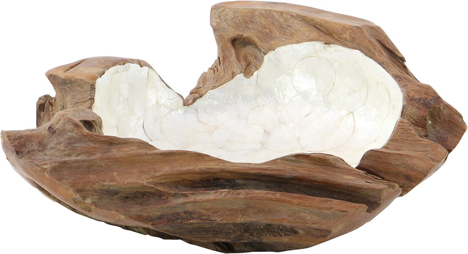 16" Teak Wood Handcrafted Live Edge Decorative Bowl with Capiz Interior
