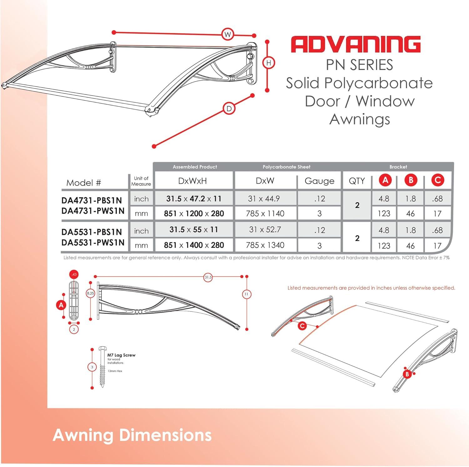 Advaning PN Series Convex Door Awning