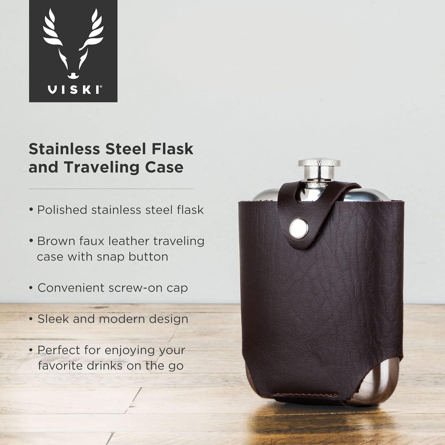 Viski Admiral Stainless Steel Flask and Traveling Case