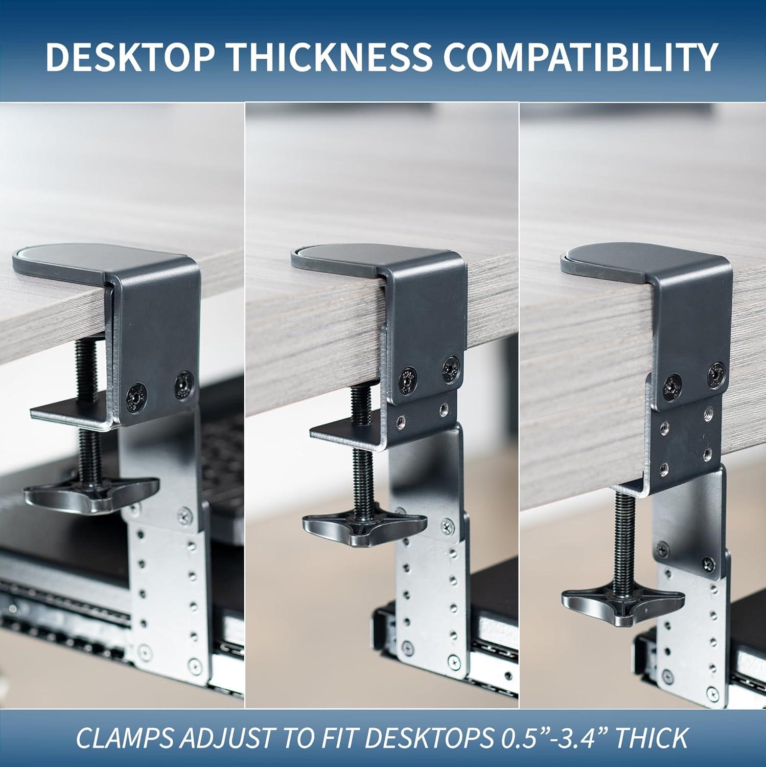 VIVO Black Clamp-on Height Adjustable Keyboard and Mouse Under Desk Slider Tray