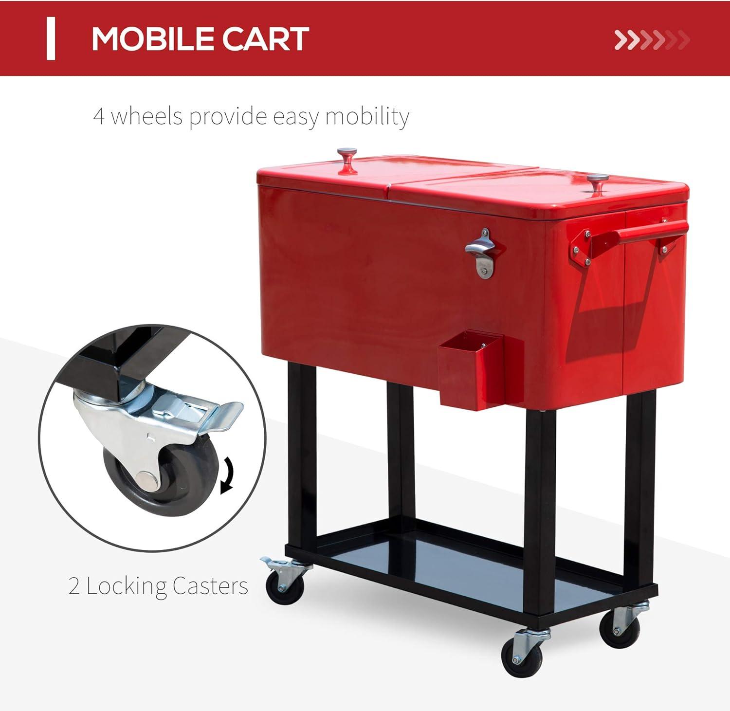 IRHOMA Outsunny 80 QT Rolling Cooling Bins Ice Chest on Wheels Outdoor Stand Up Drink Cooler Cart for Party