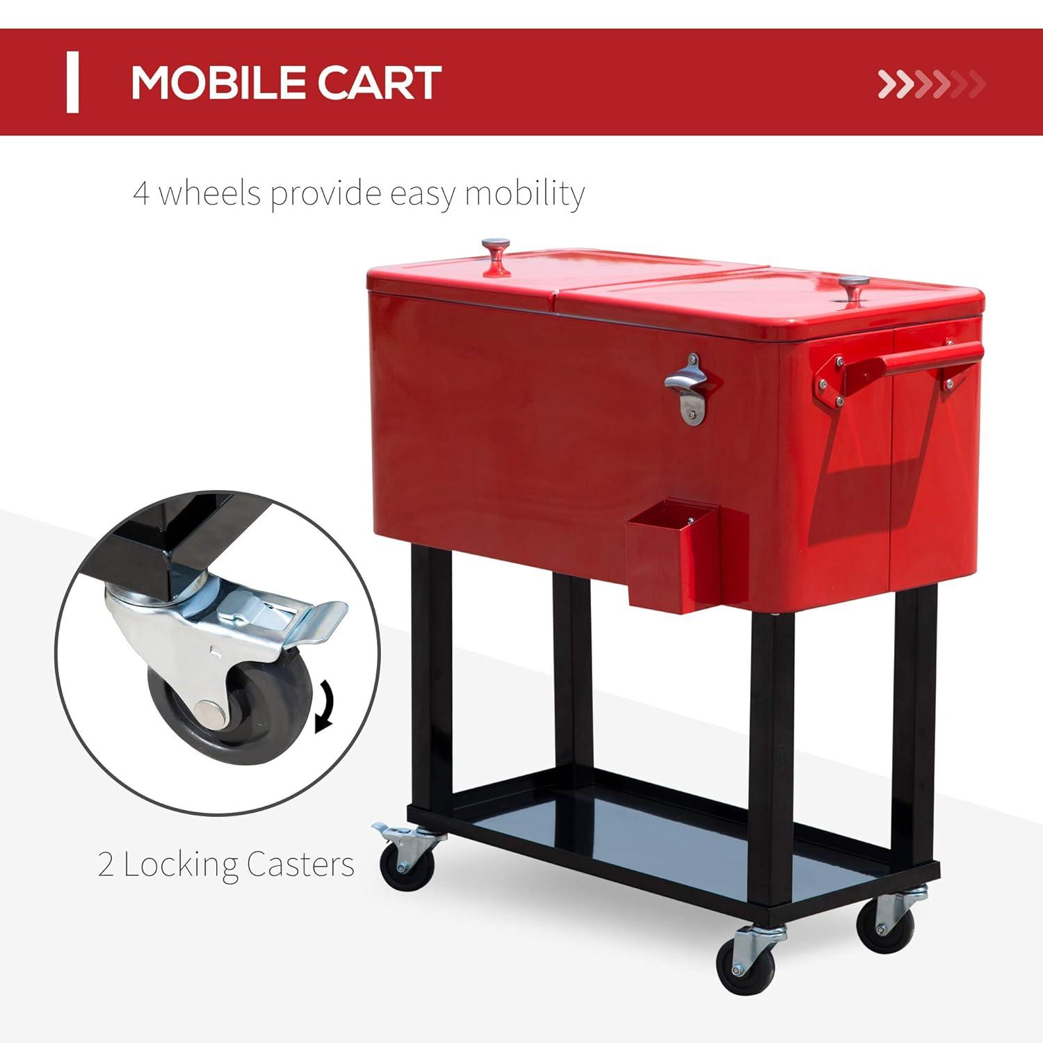 IRHOMA Outsunny 80 QT Rolling Cooling Bins Ice Chest on Wheels Outdoor Stand Up Drink Cooler Cart for Party