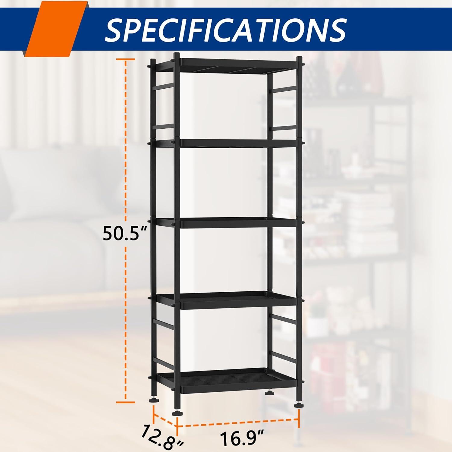 5-Wire Standing Storage Shelves, Metal Shelving Unit Pantry Rack for Laundry Kitchen Bathroom Organizer(Black)