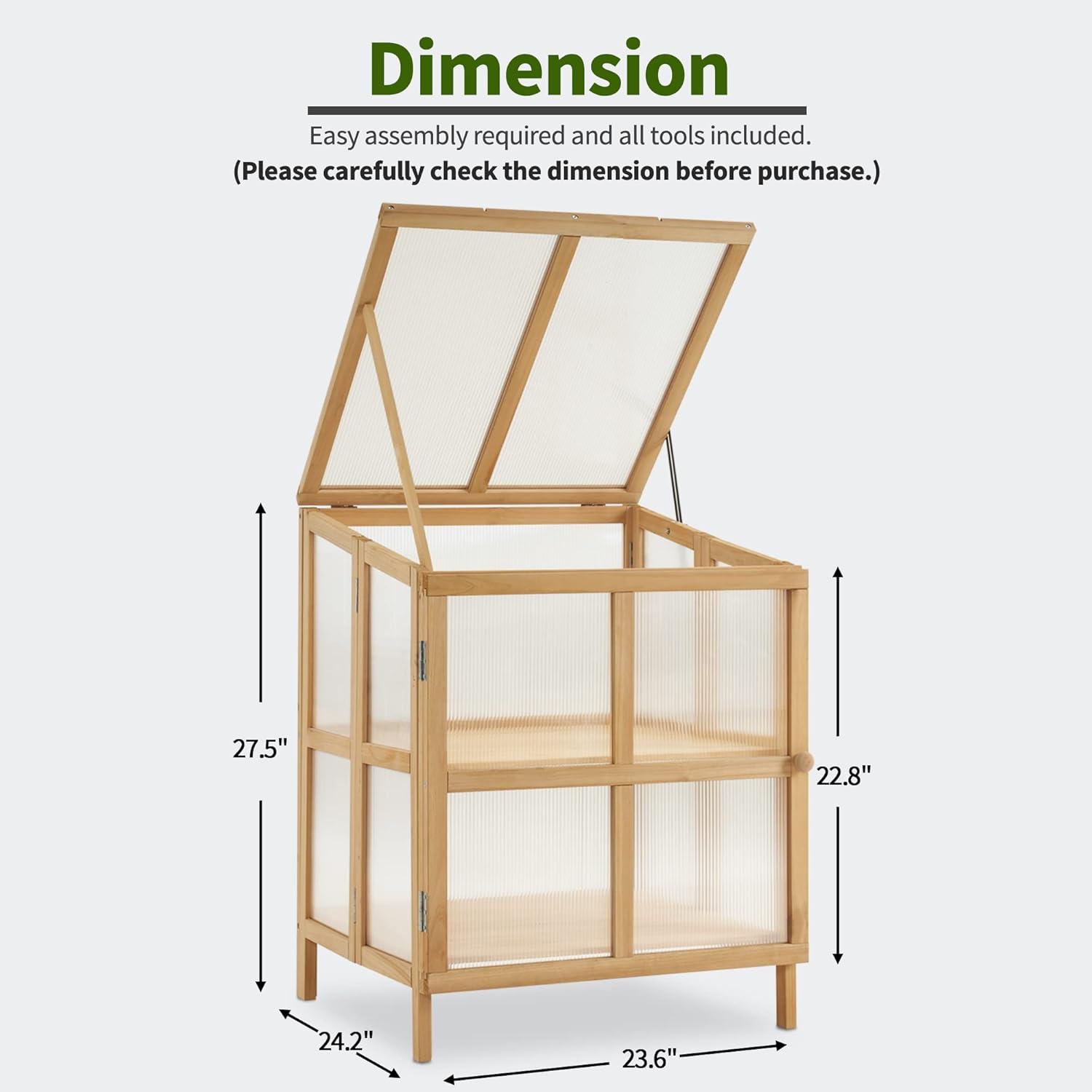 23.6" W x 24.2" D 2 Tier Foldable Wooden Cold Frame Greenhouse