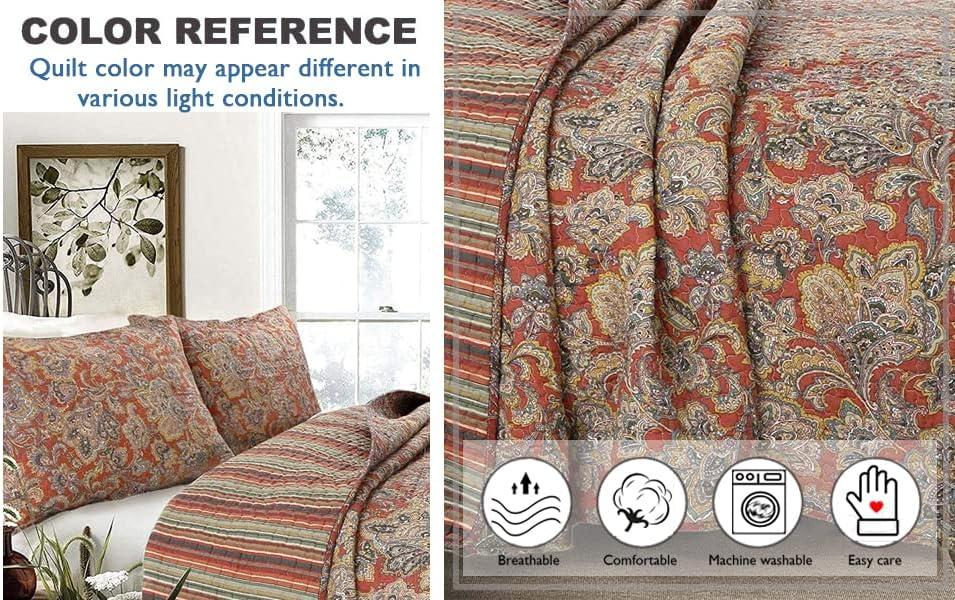 King Size Red Paisley Reversible Cotton Quilt Set