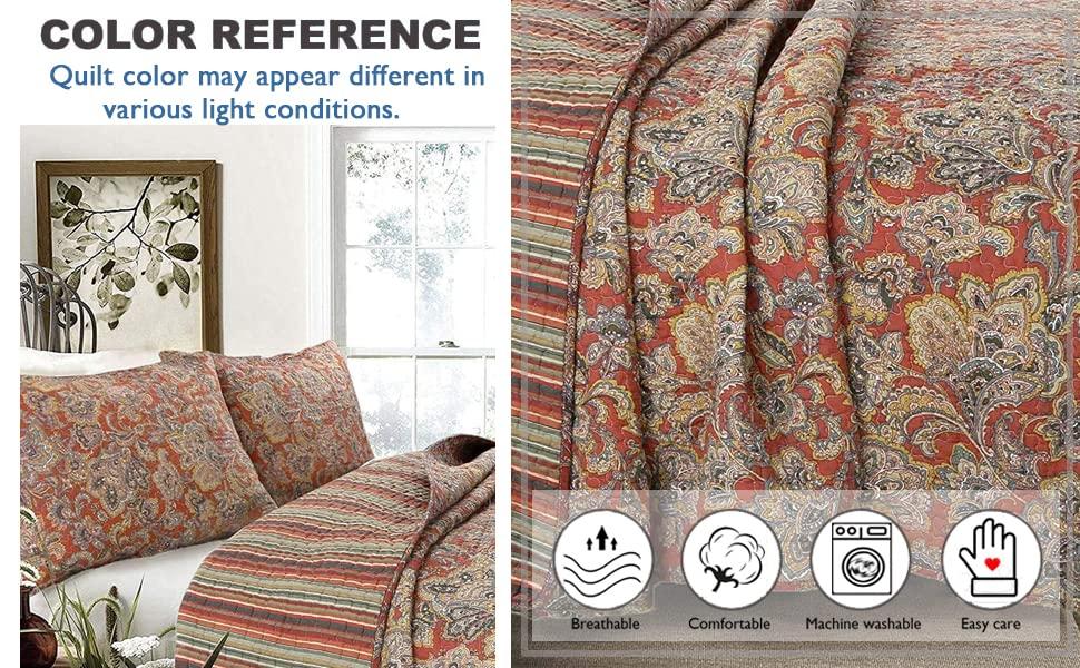 King Size Red Paisley Reversible Cotton Quilt Set