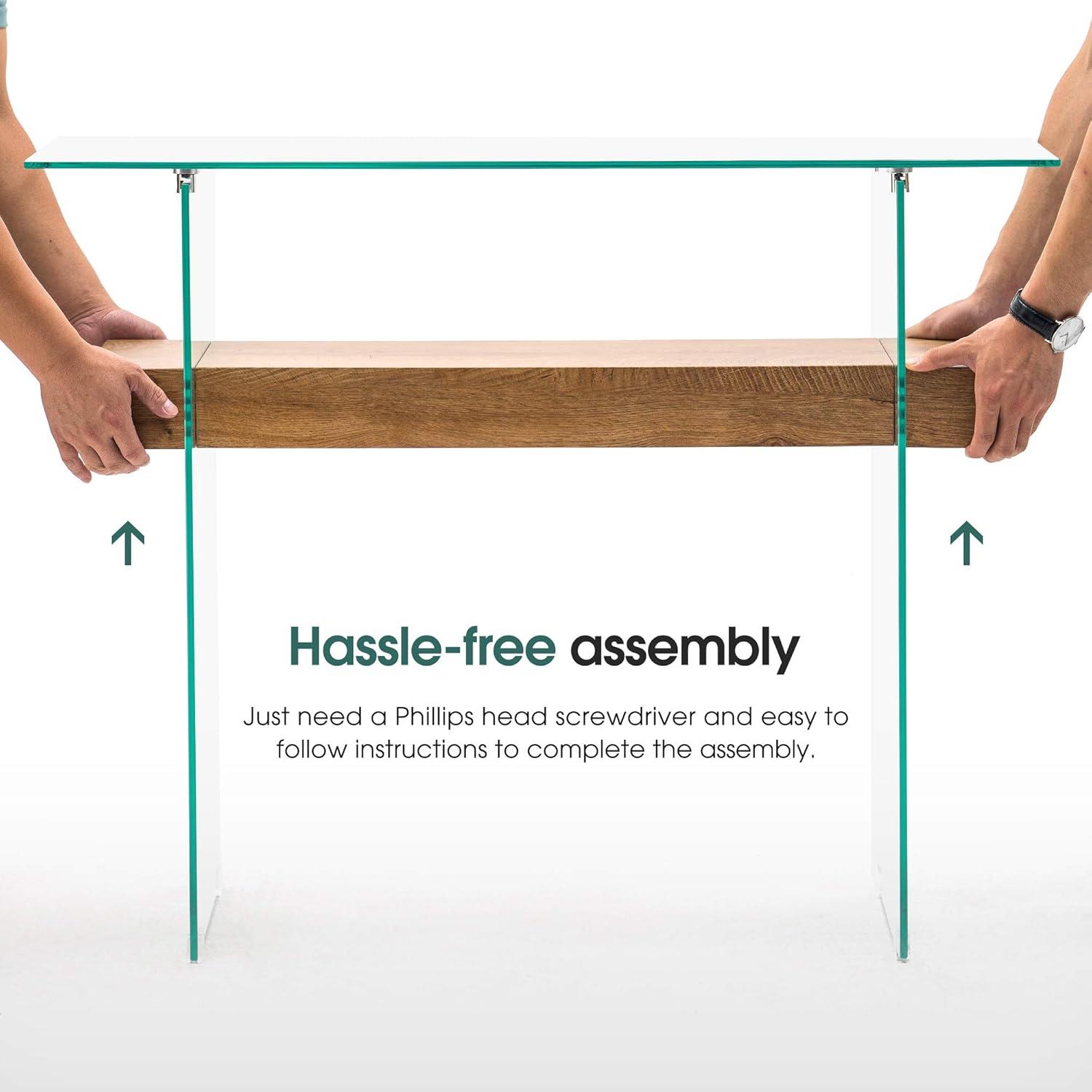 Ivinta Narrow Glass Console Table with Storage Modern Sofa Table Entryway Table Glass Writing Desk Small Computer Desk TV Table Buffet Table Modern Accent Table for Small Space Living Room Hallway