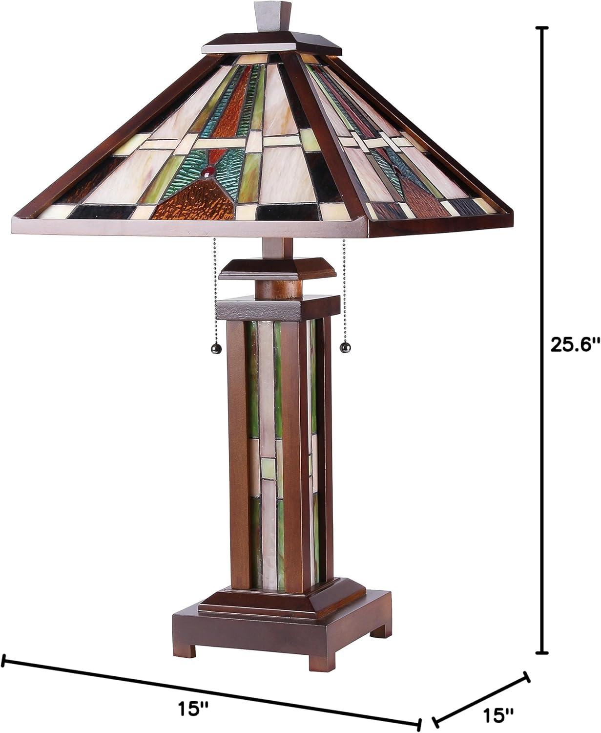 CHLOE Lighting PERCIVAL Tiffany-style Mission 3 Light Double Lit Wooden Table Lamp 15" Shade