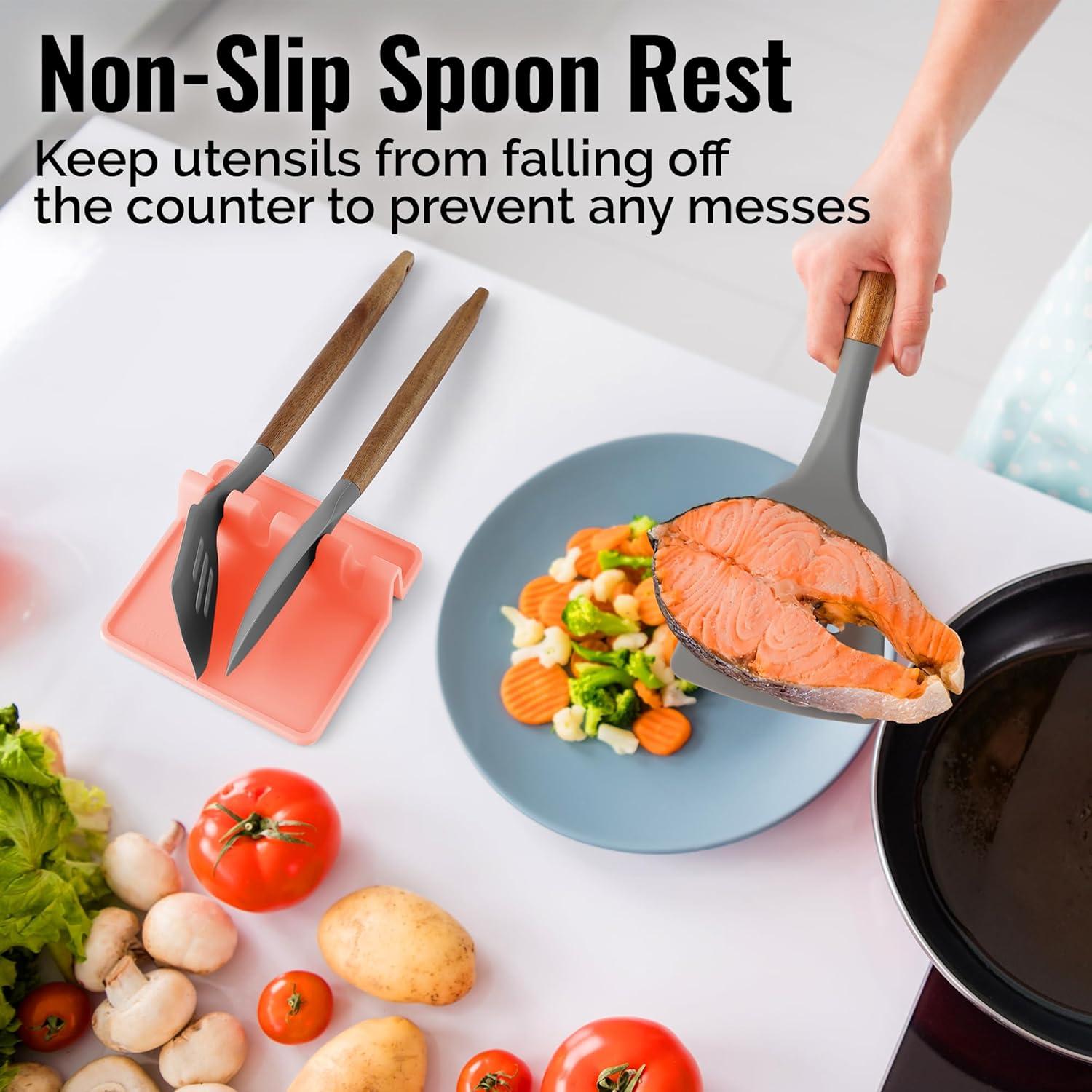 Zulay Silicone Utensil Rest with Drip Pad for Multiple Utensils BPA-Free Stove Top - Gray