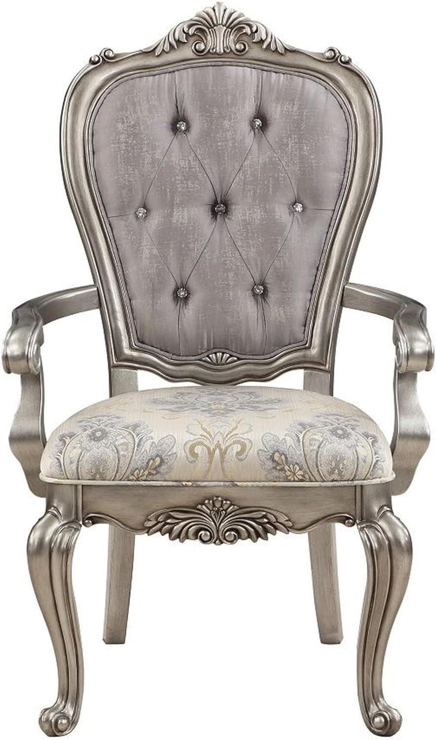 27 in. Aria Side Dining Chair, Velvet, Antique Platinum Tone - Set of 2