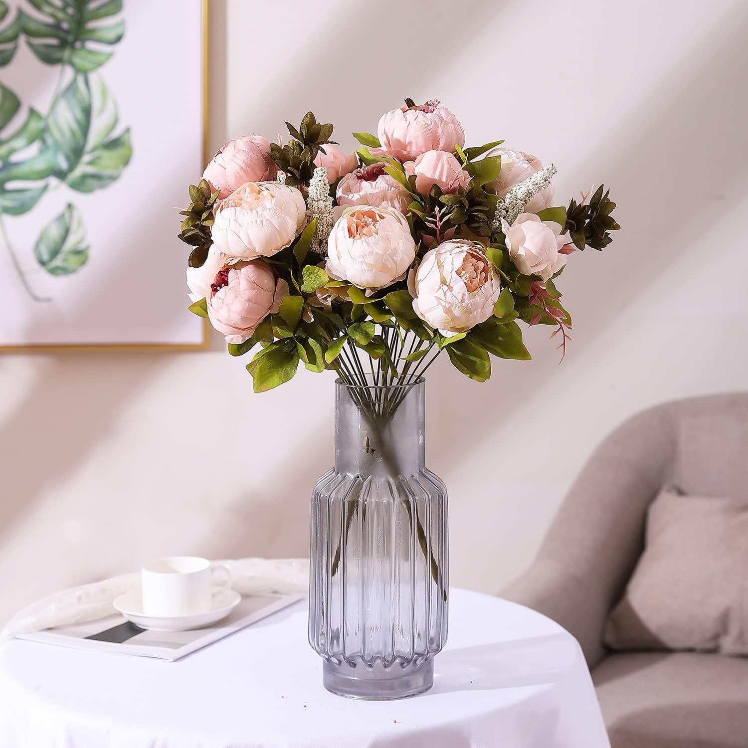 Light Pink Silk Peony and Rose Artificial Floral Arrangement with Lights