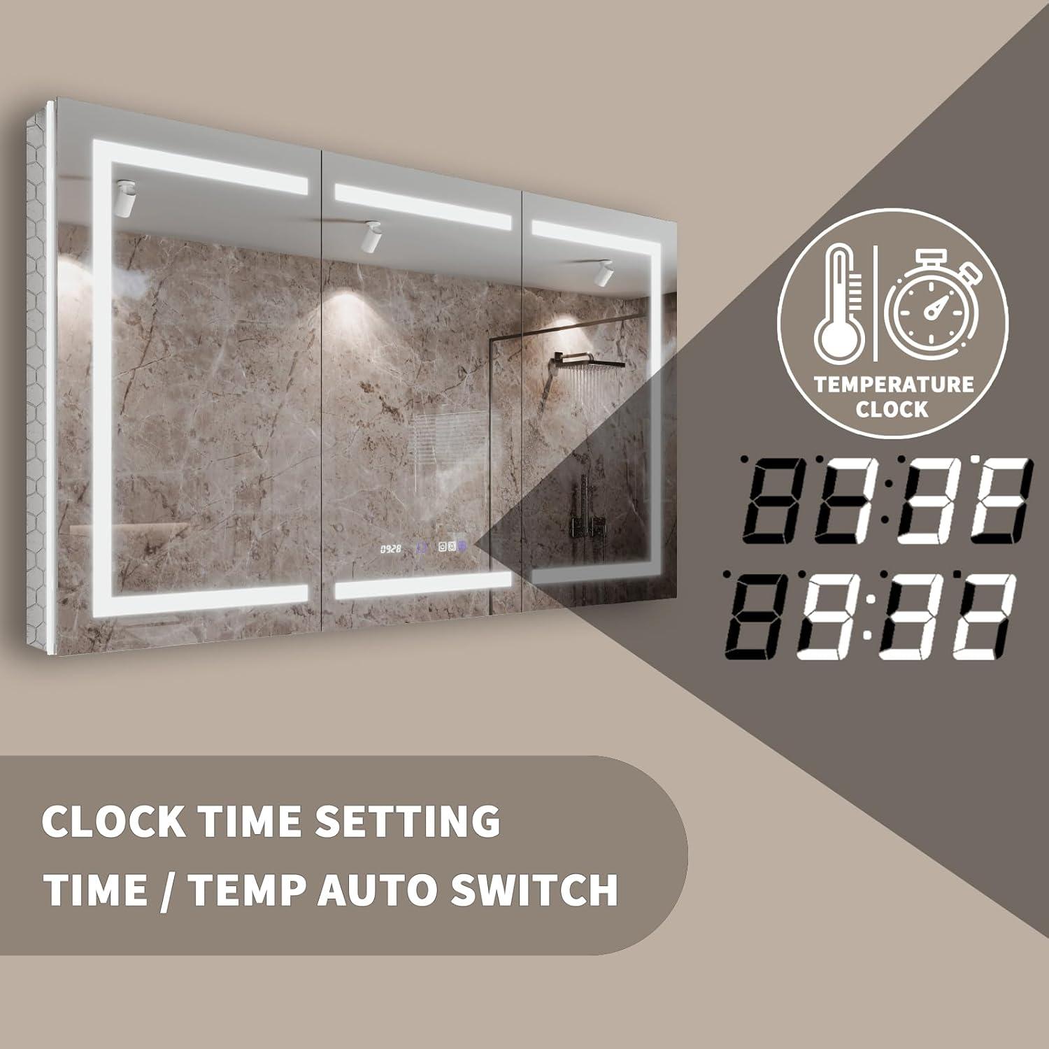 MEDUNJESS 72''x36'' Surface or Recessed Mount LED Medicine Cabinet with Mirror and Defogger 3 doors Medicine Cabinet