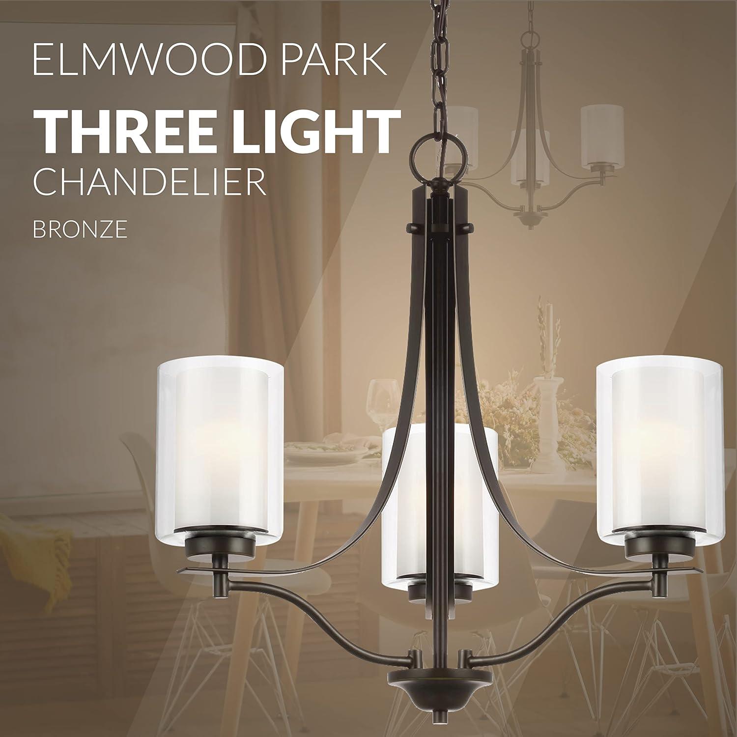 Elmwood Park Mini 3-Light Bronze Chandelier with Satin Etched Glass