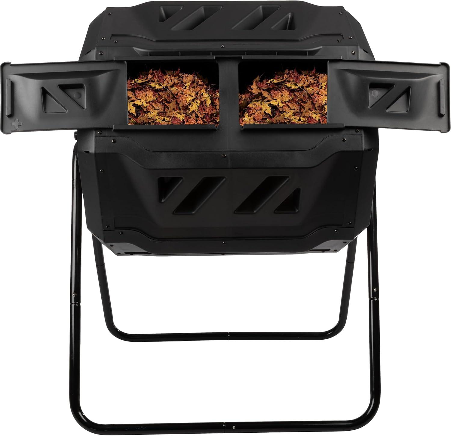 Pure Garden Compost Tumbler - 43Gal Compost Bin with Dual Chambers, 360-Degree Rotating Design, and Garden Gloves Included - Homesteading Supplies