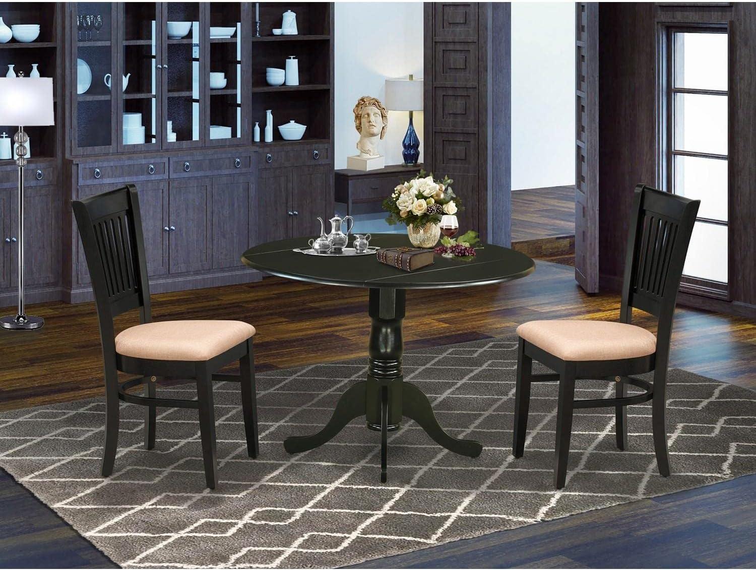 Black Round Drop Leaf Dining Table Set with Upholstered Chairs