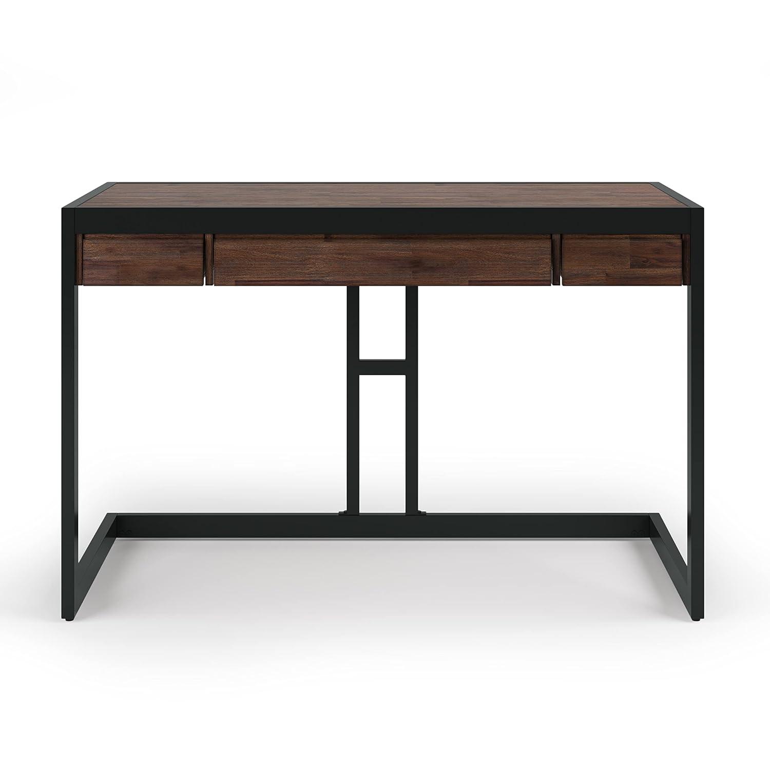 Simpli Home Erina SOLID ACACIA WOOD Modern Industrial 48 inch Wide Small Desk in Distressed Charcoal Brown