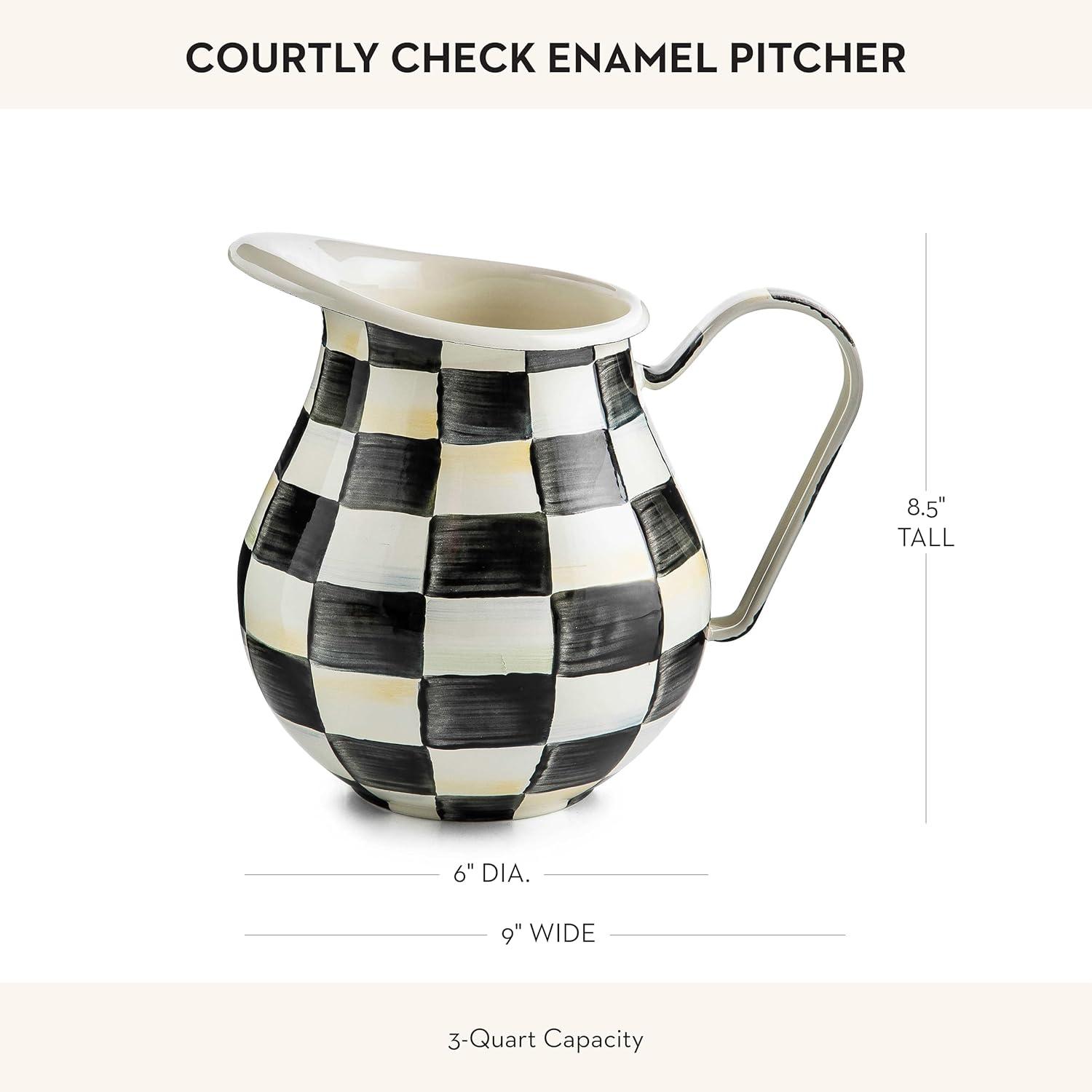 Black and White Checkered Enamel Steel Pitcher, 3 Quarts