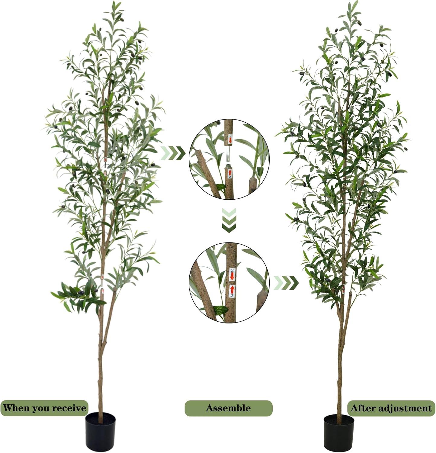Aritizone Artificial Olive Tree 7FT Tall Fake Olive Tree with Adjustale Branches Artificial Tree for Modern Home Office Living Room Floor Decor Indoor (7FT)