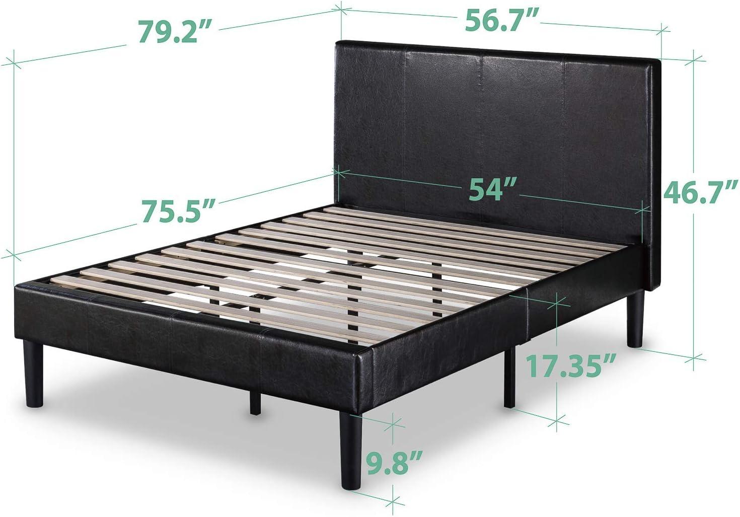 Full Espresso Faux Leather Upholstered Platform Bed with Slats