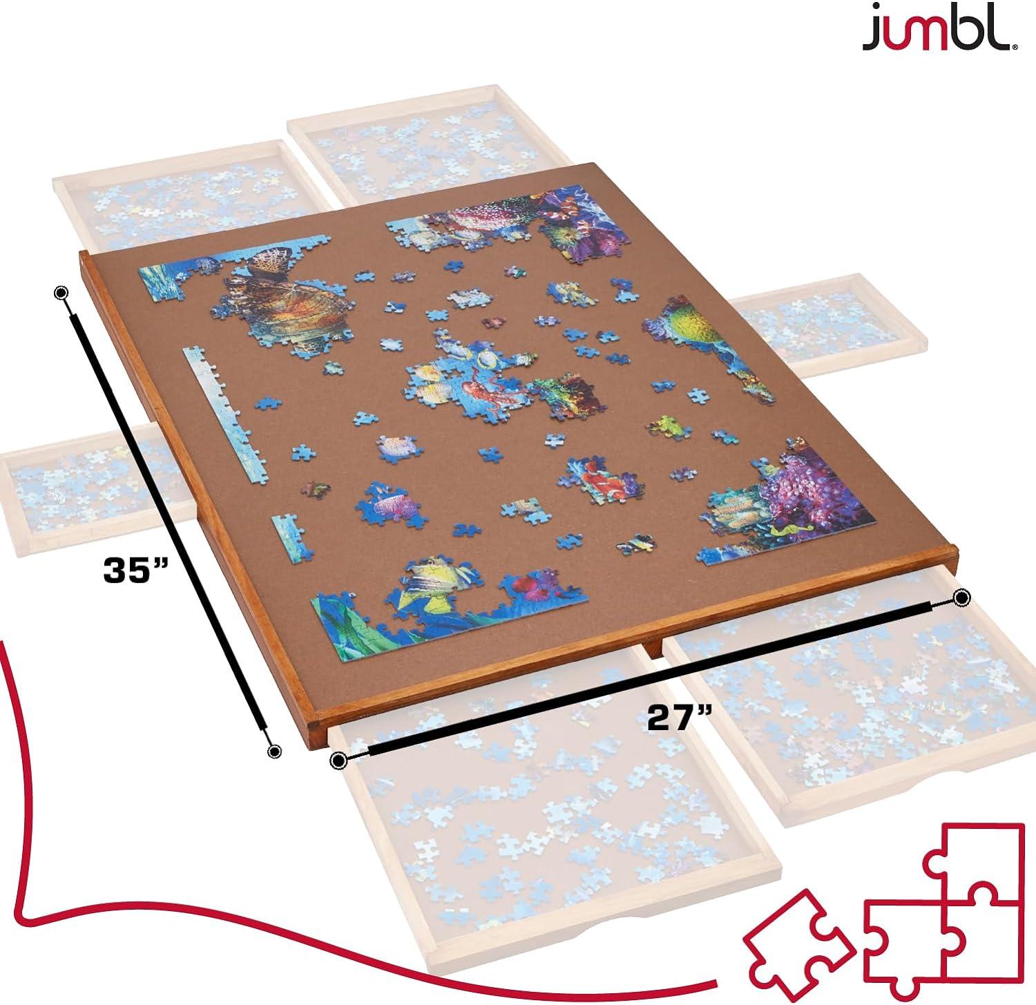 Elegant 27" x 35" Wooden Puzzle Board with 6 Storage Drawers