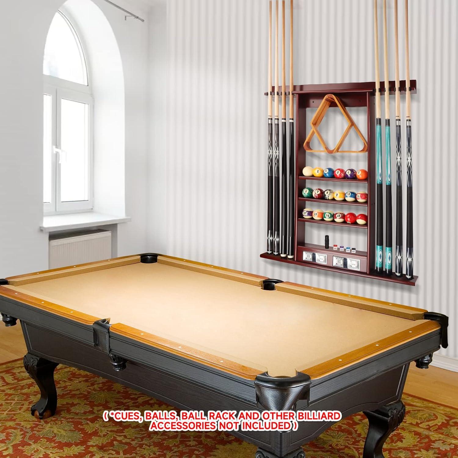 Mahogany Wall Mounted Pool Cue Rack with Score Counter