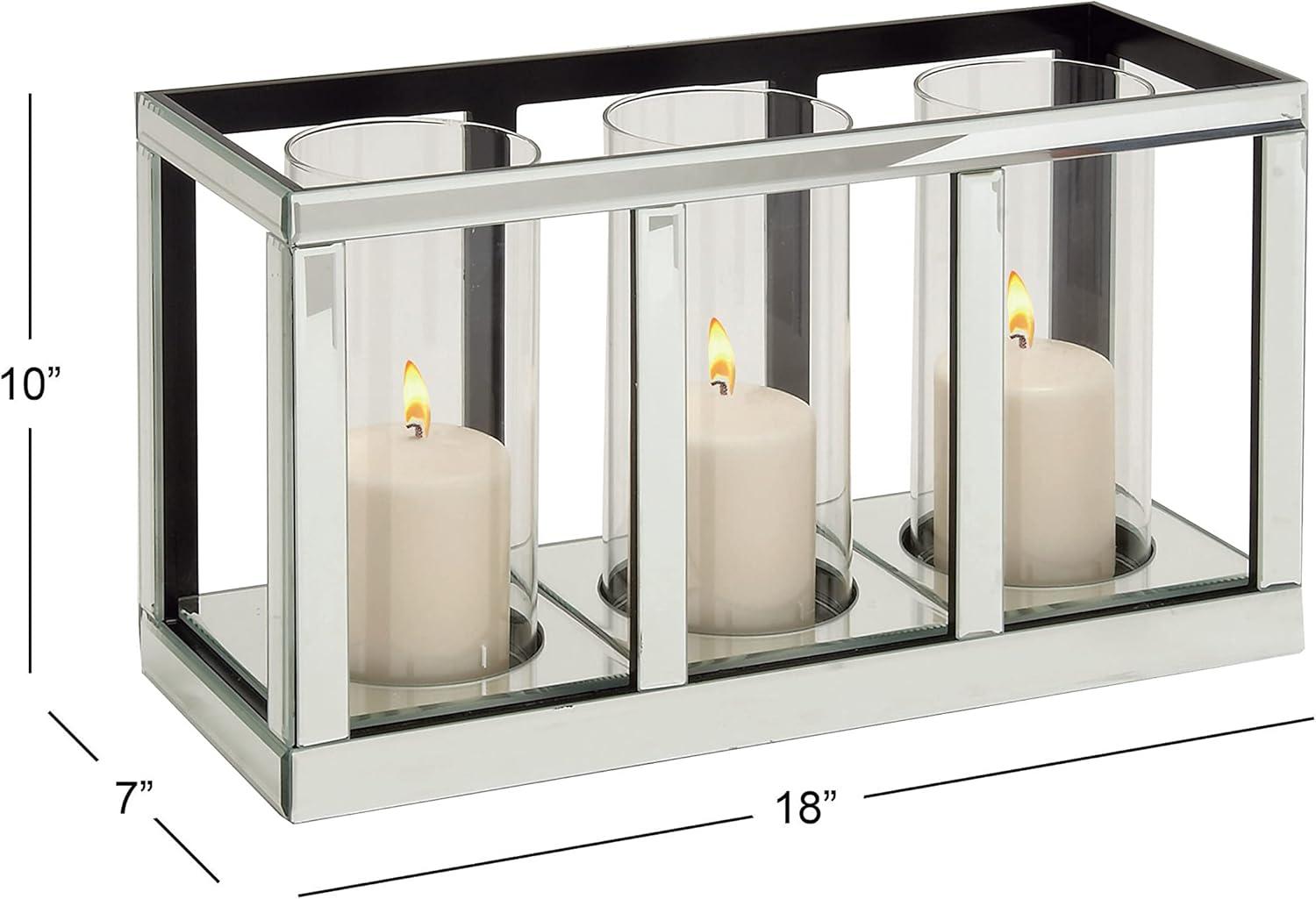 Elegant Mirrored Glass 3-Pillar Candle Lantern in Silver - 18"x10"