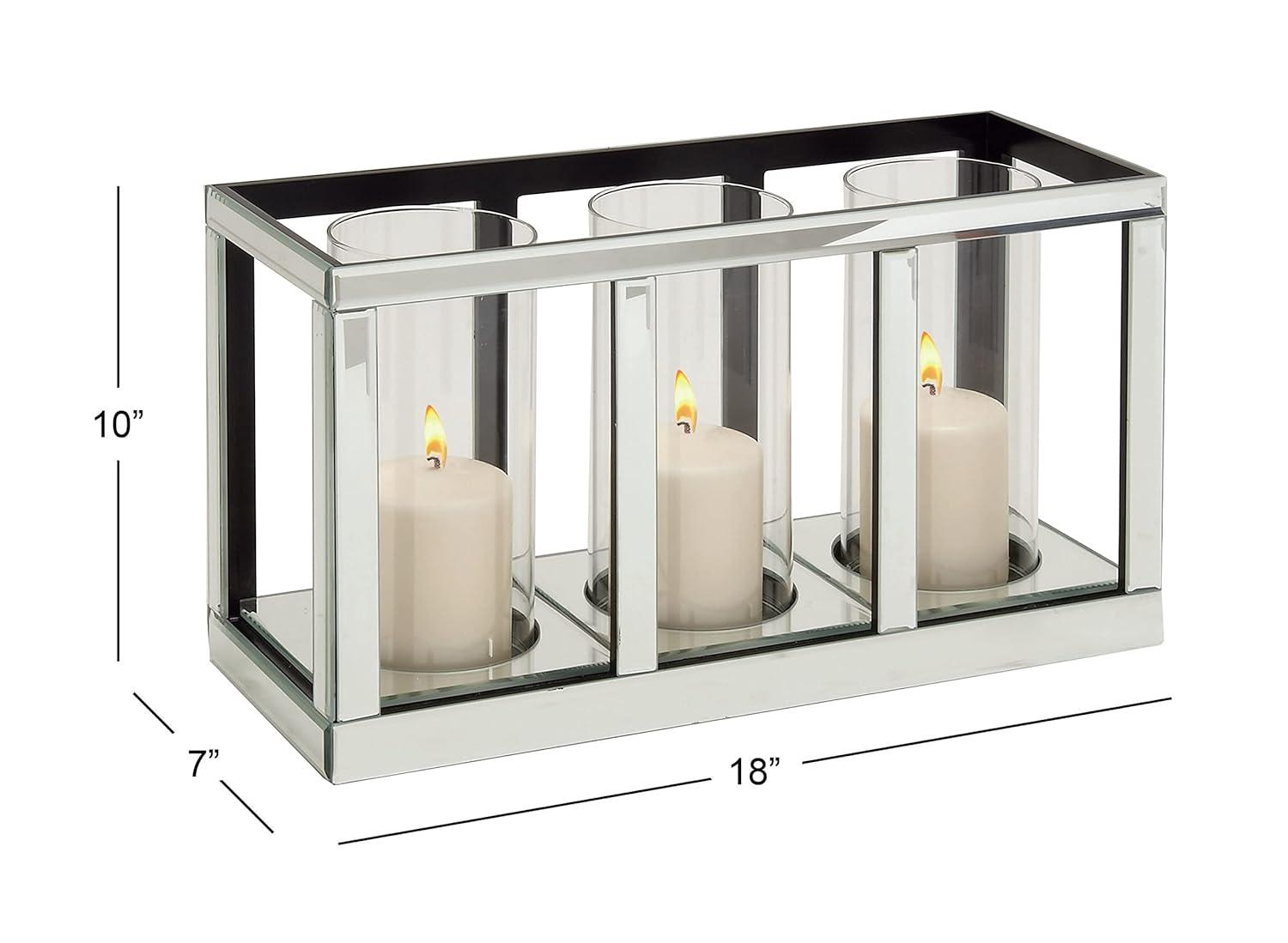 18" x 10" Glam Mirrored Wood Three Light Candle Holder Silver - Olivia & May
