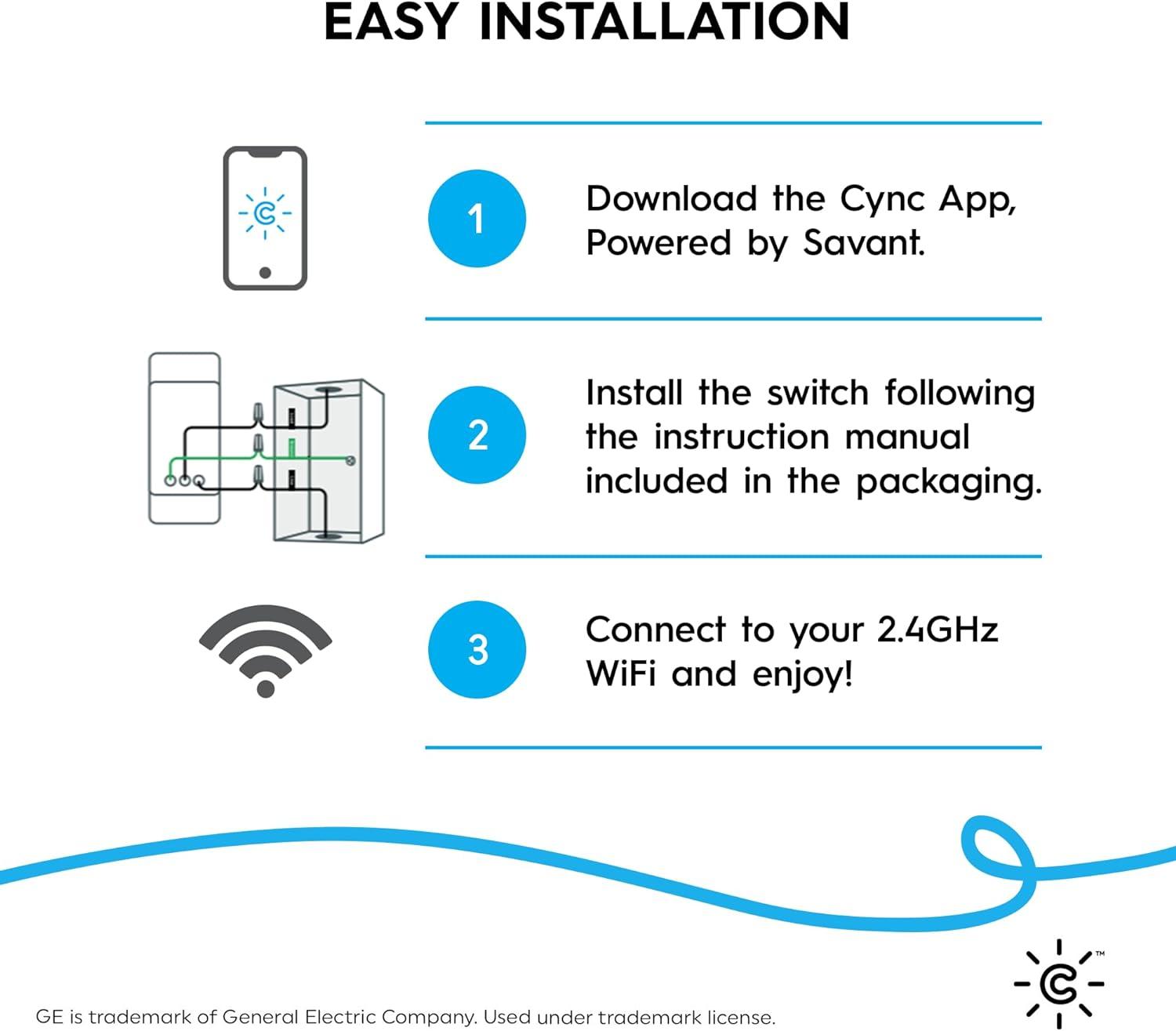 C by GE On/Off 3-Wire Smart Switch - Works with Alexa + Google Home Without Hub, Button Style Smart Switch, Single-Pole/3-Way Replacement, White