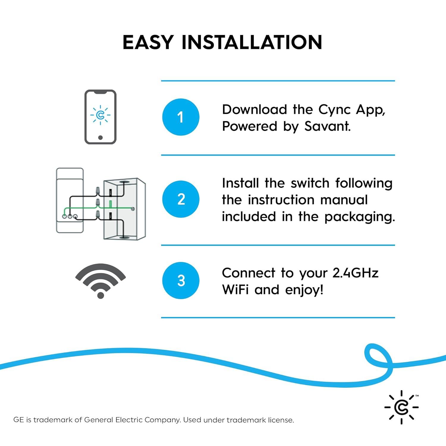 C by GE On/Off 3-Wire Smart Switch - Works with Alexa + Google Home Without Hub, Button Style Smart Switch, Single-Pole/3-Way Replacement, White