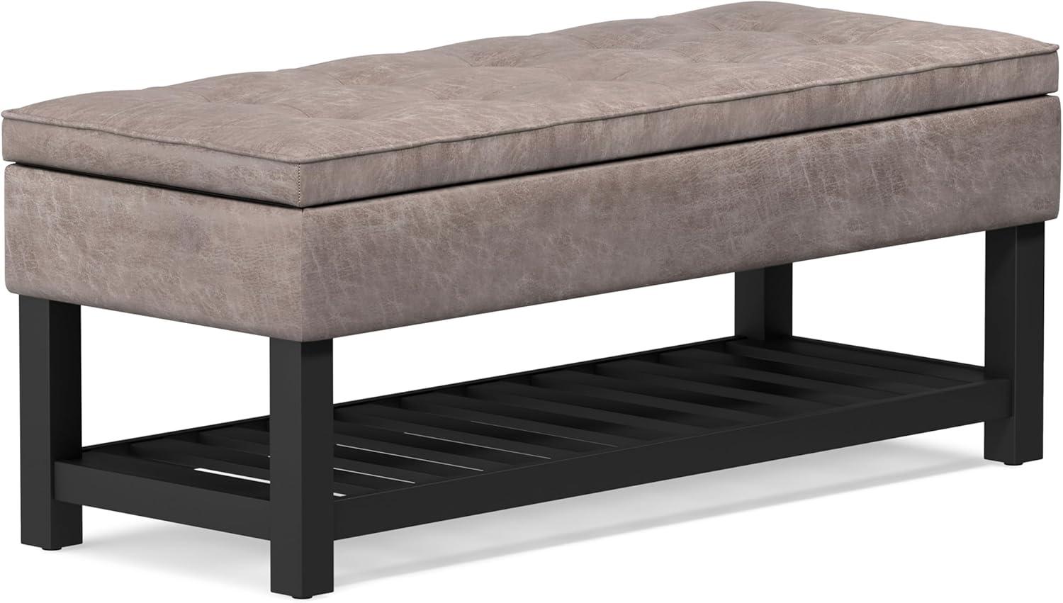 Simpli Home Cosmopolitan 44"W Transitional Tufted Storage Ottoman Bench with Lift Top