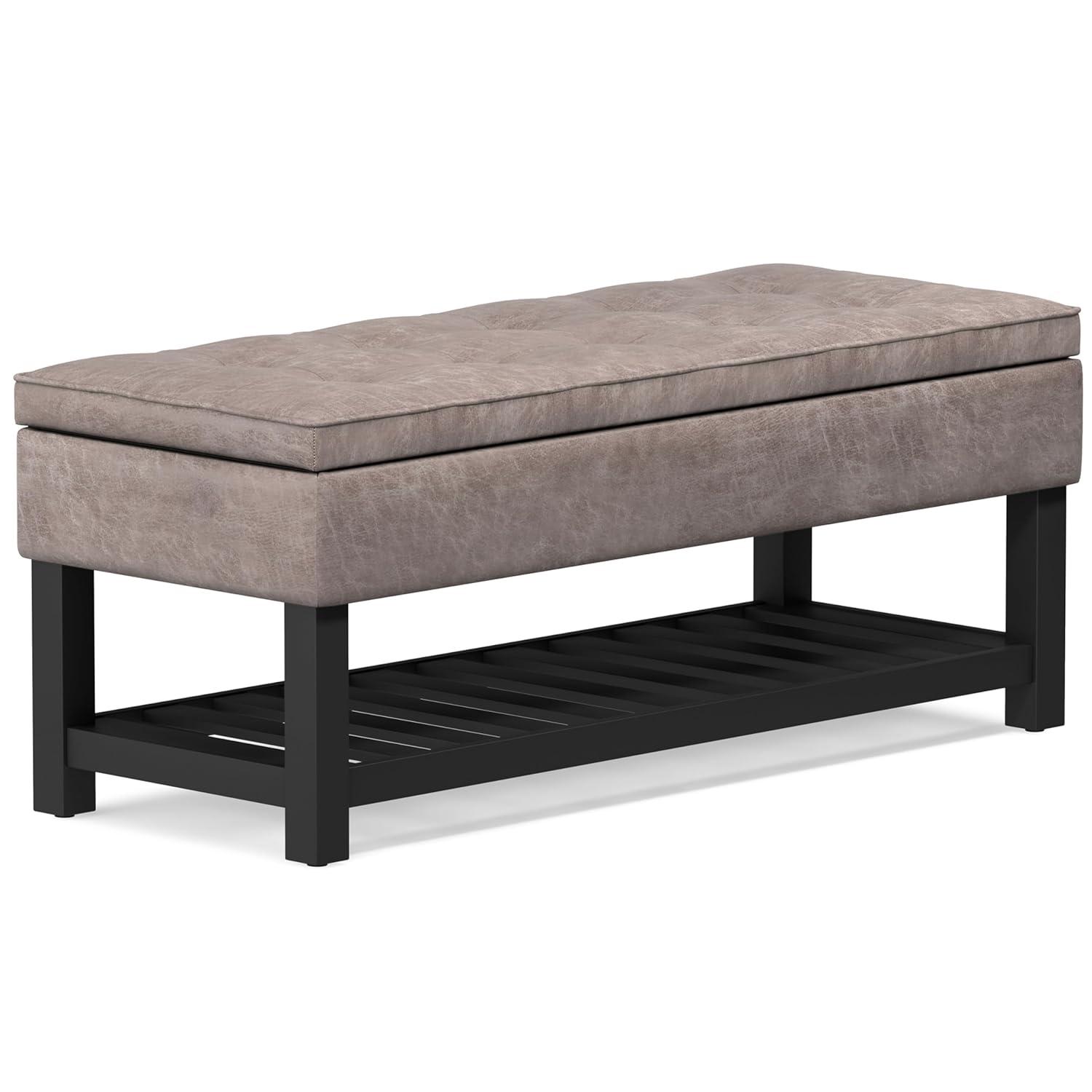 Simpli Home Cosmopolitan 44"W Transitional Tufted Storage Ottoman Bench with Lift Top