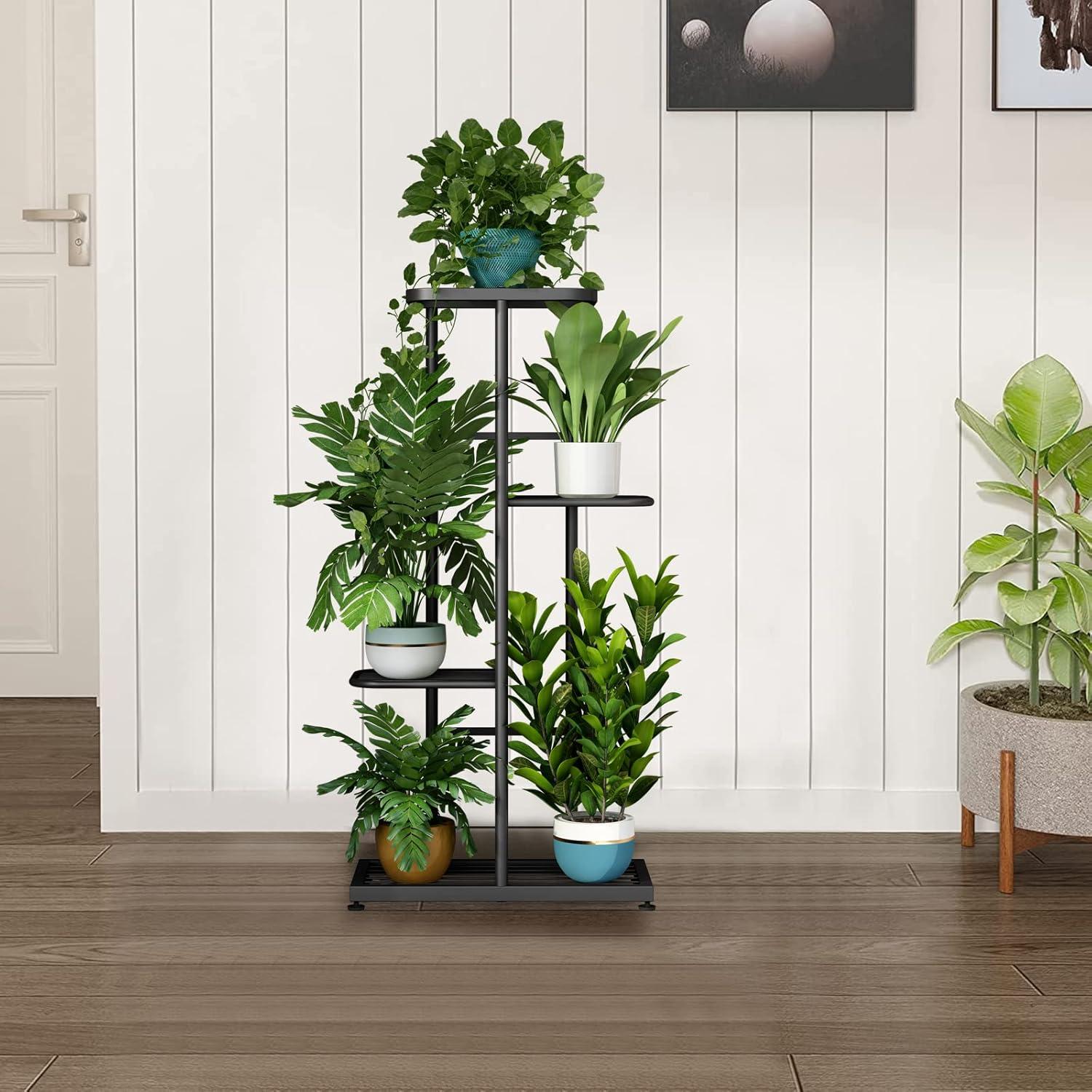 Dark Grey 4-Tier Metal Indoor Outdoor Plant Stand