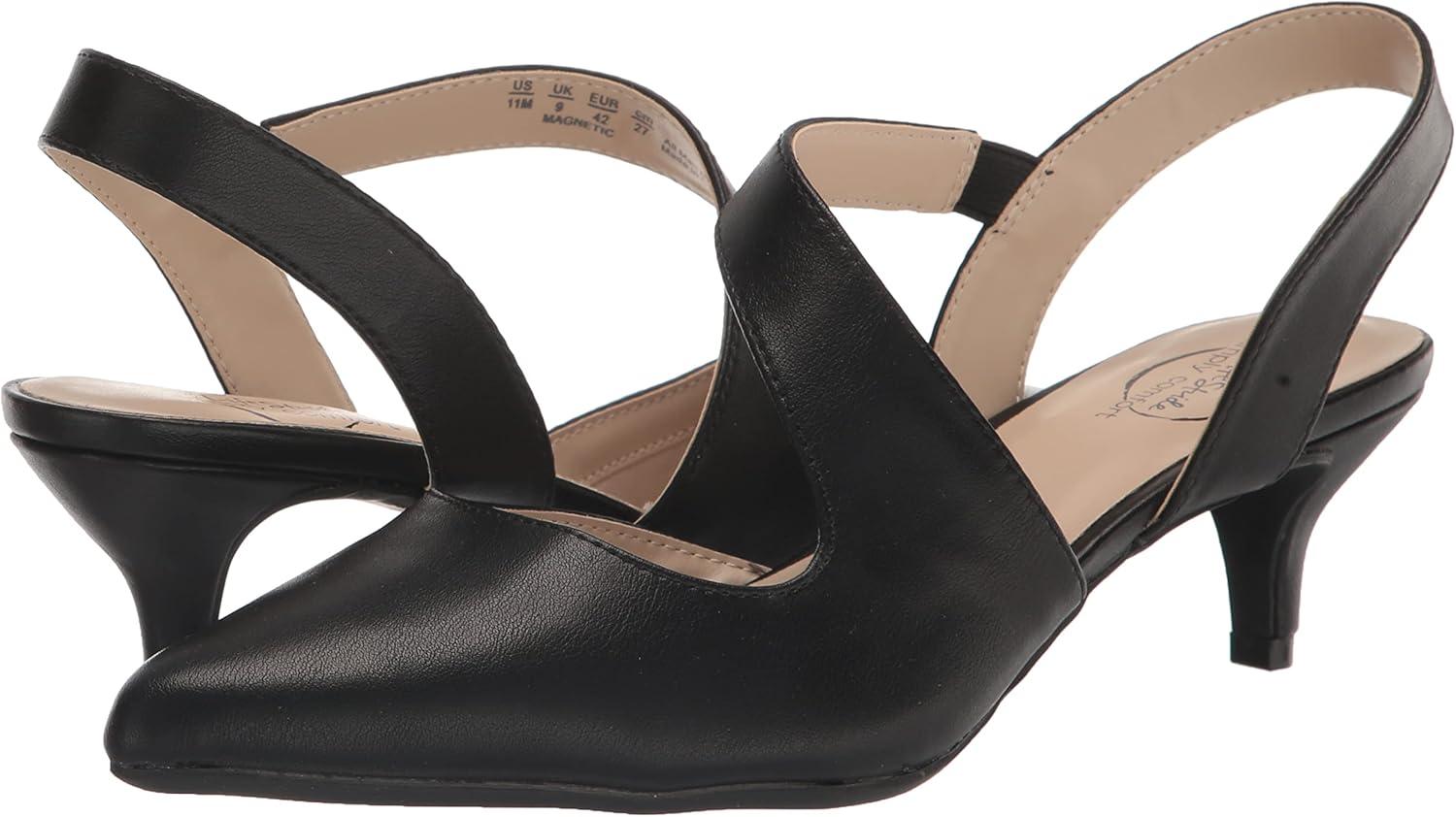 Elegant Asymmetrical Strap Black Faux Leather Slingback Pumps