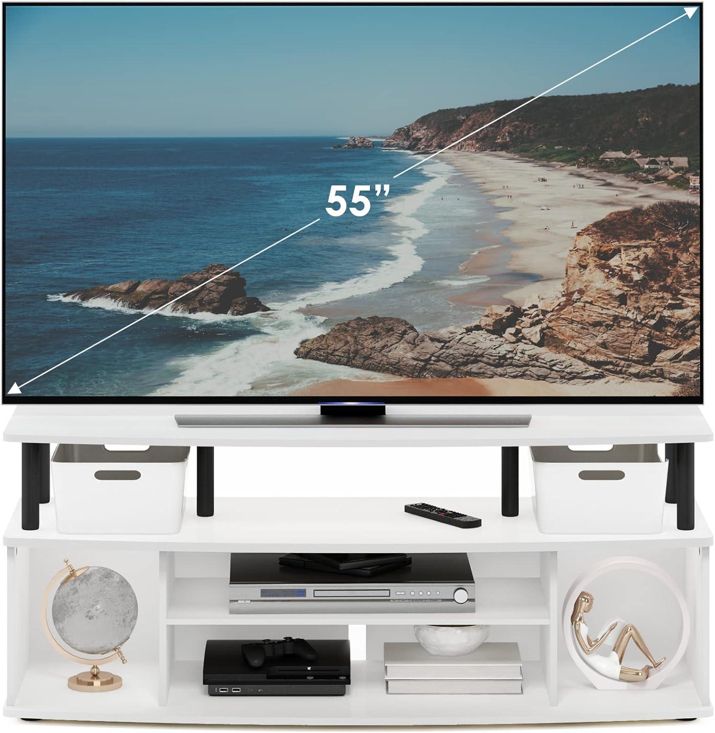 Furinno Modern TV Cabinet Large Entertainment Center Hold up to 55" TV with Open Storage Shelves White/Black