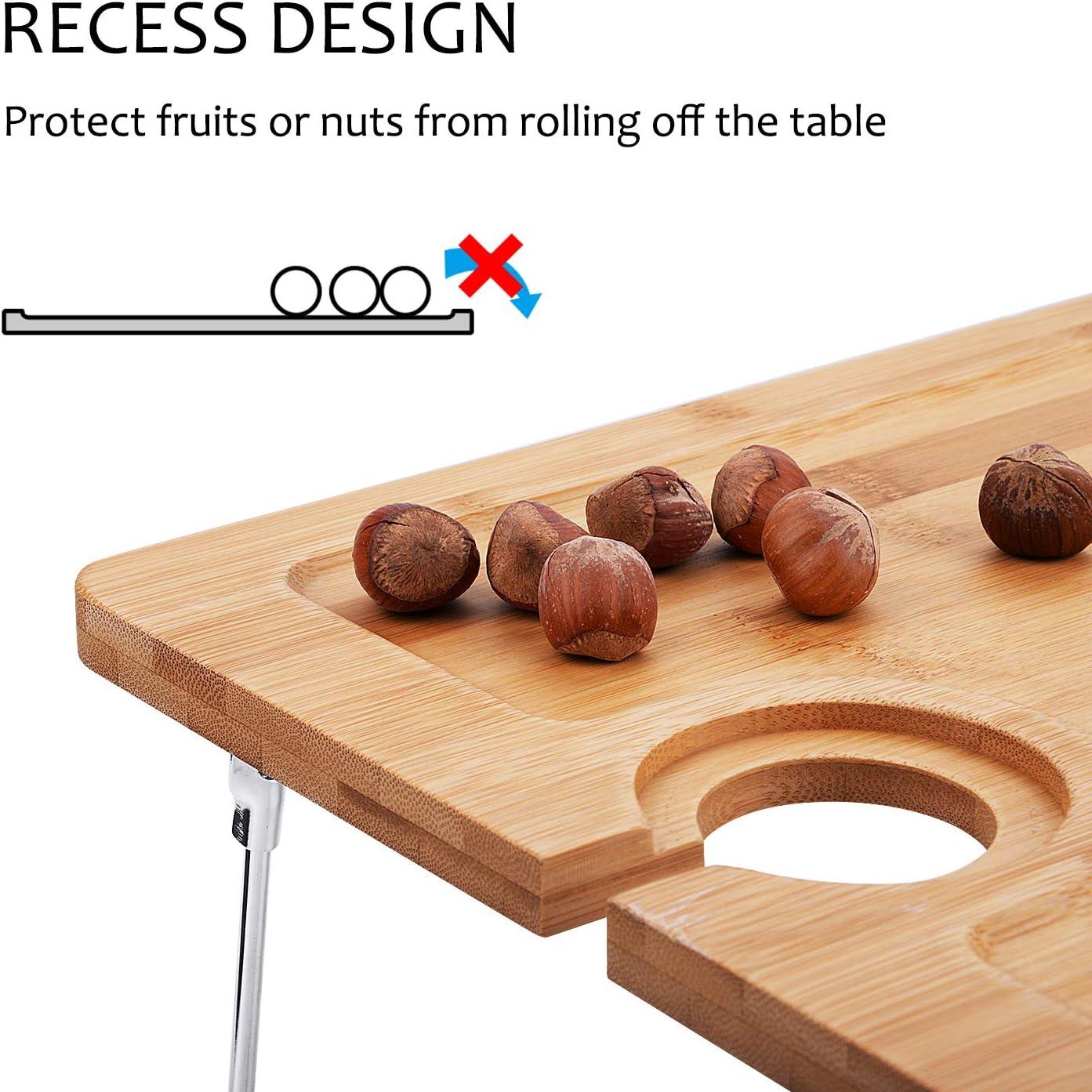 Tirrinia Bamboo Wine Picnic Table, Ideal Wine Lover Gift, Large Folding Portable Outdoor Snack & Cheese Tray for Concerts at Park, Beach