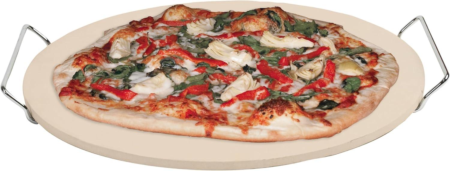 15" Round Ceramic Pizza Stone with Wire Handles