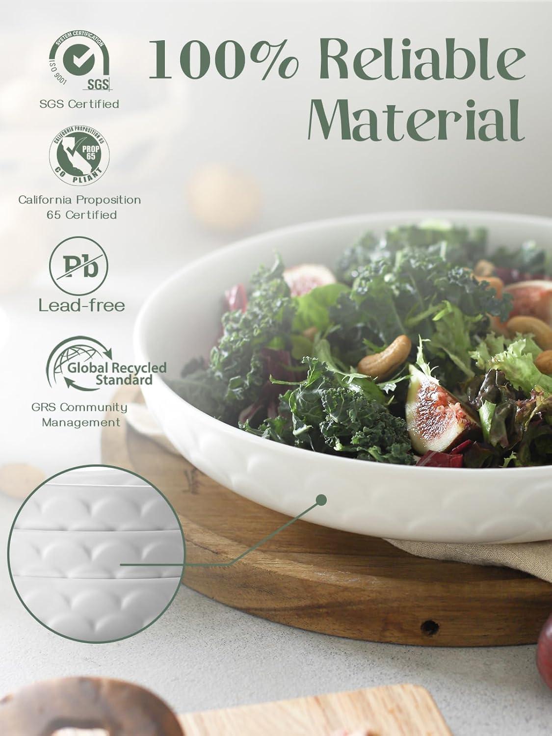 Pasta Bowls, 54 Oz Large Salad Serving Bowls, 10'' Plates Bowls Set Of 4, White Ceramic Soup Bowls For Kitchen Meal Prep, Shallow Dishes Dinner Bowl Microwave Dishwasher Safe